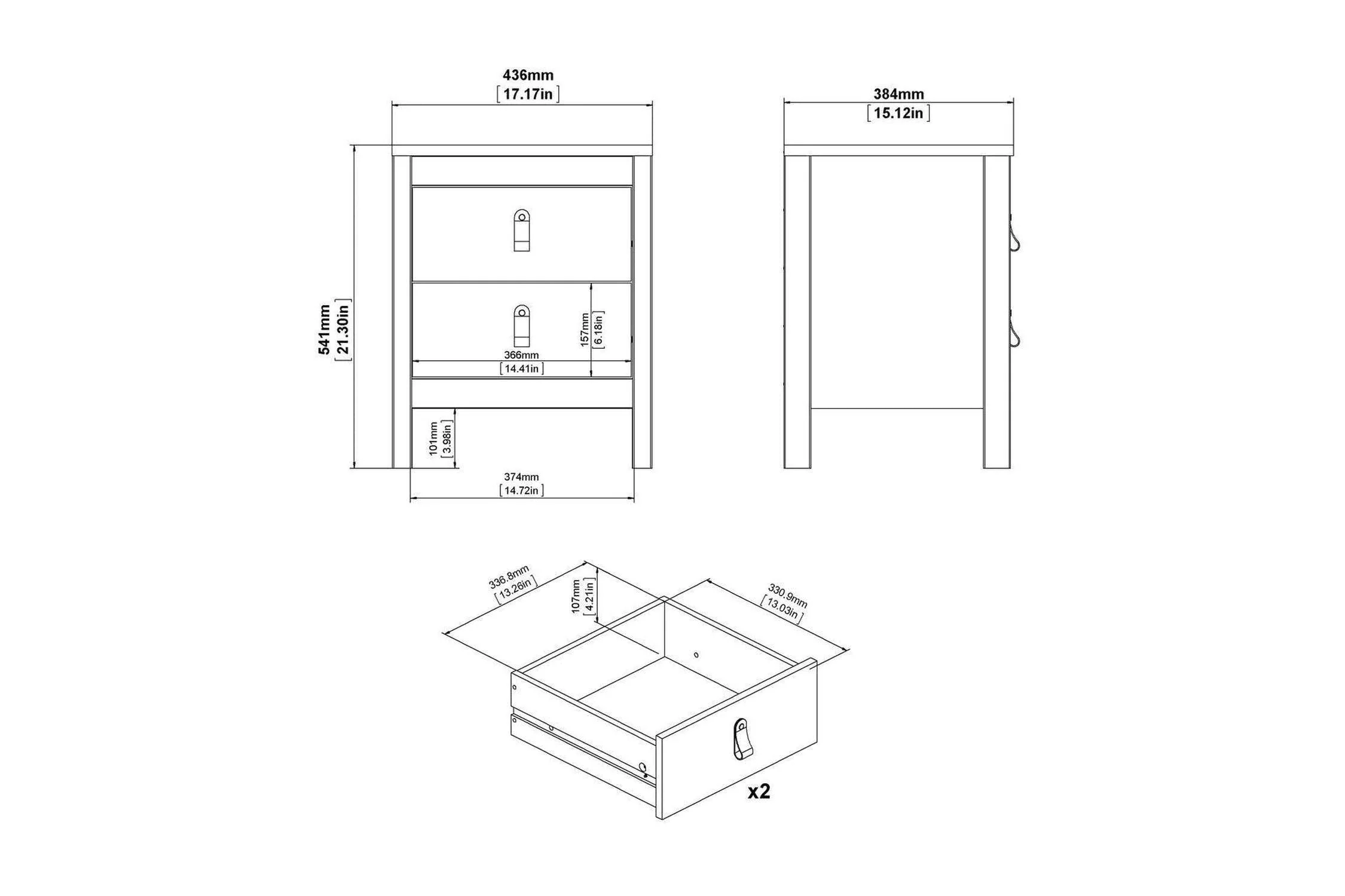 Madrid Bedside Table 2 Drawers In White - Image 9