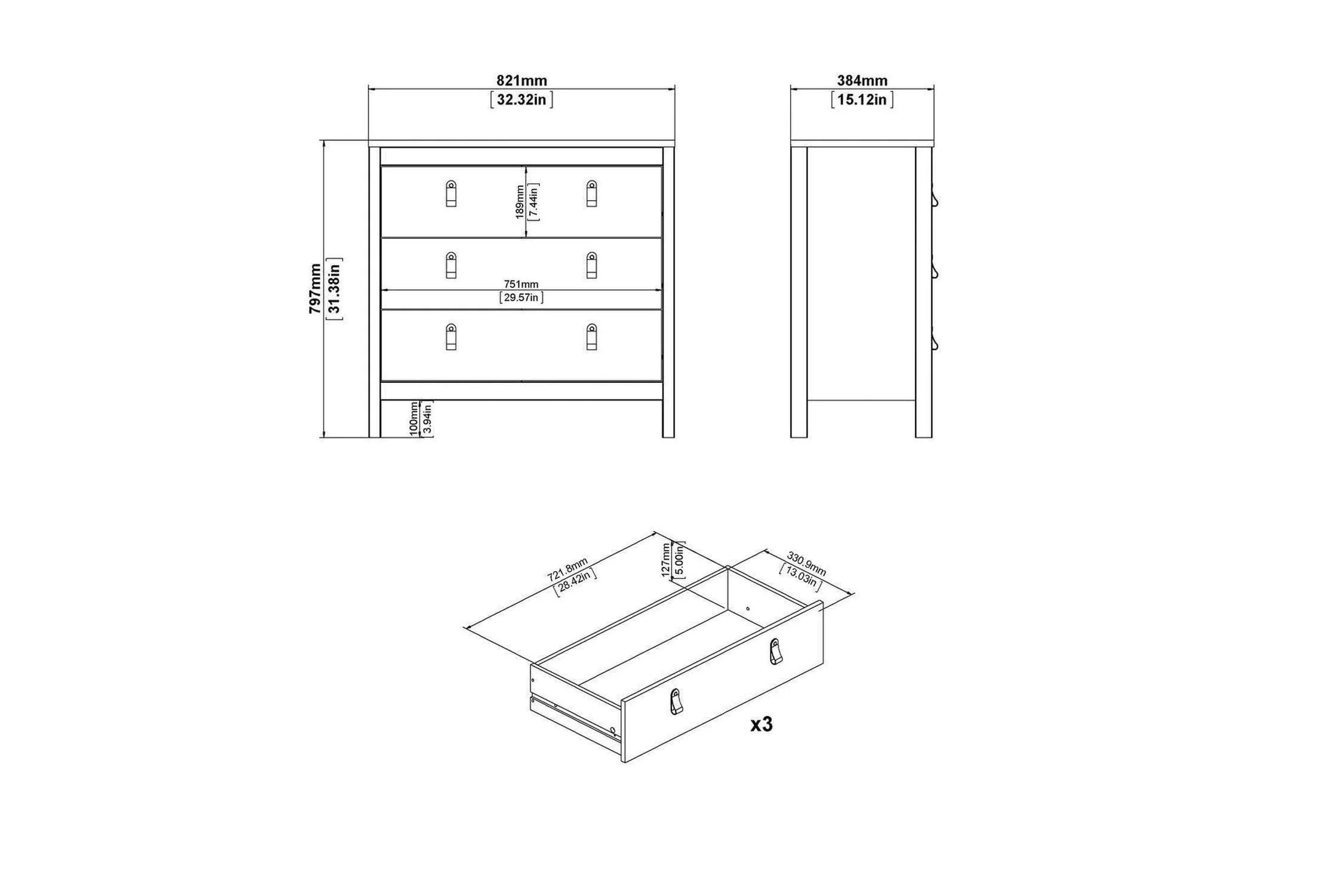 Madrid Chest 3 Drawers In White - Image 8