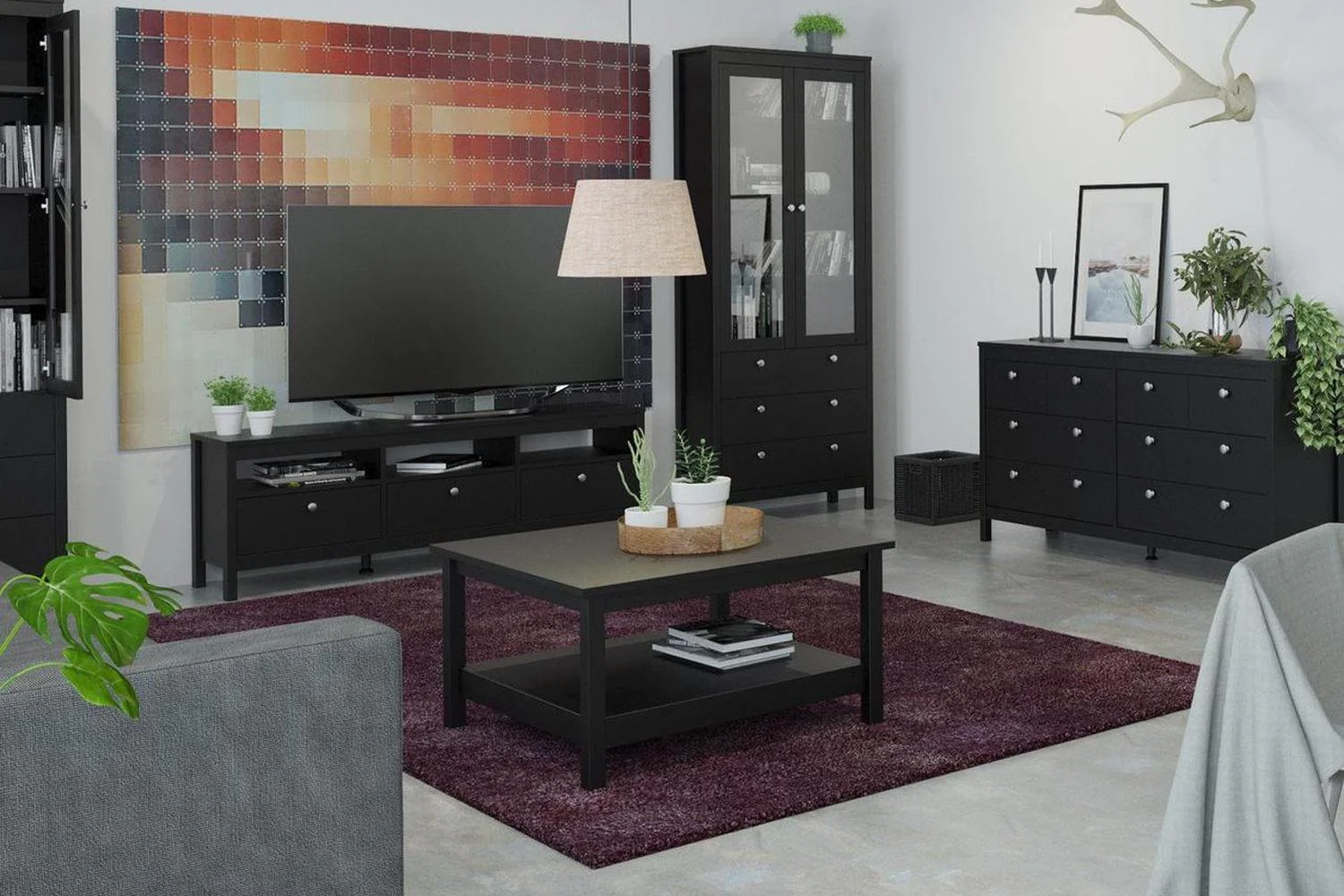Madrid China Cabinet 2 Doors + 3 Drawers In Matt Black - Image 7
