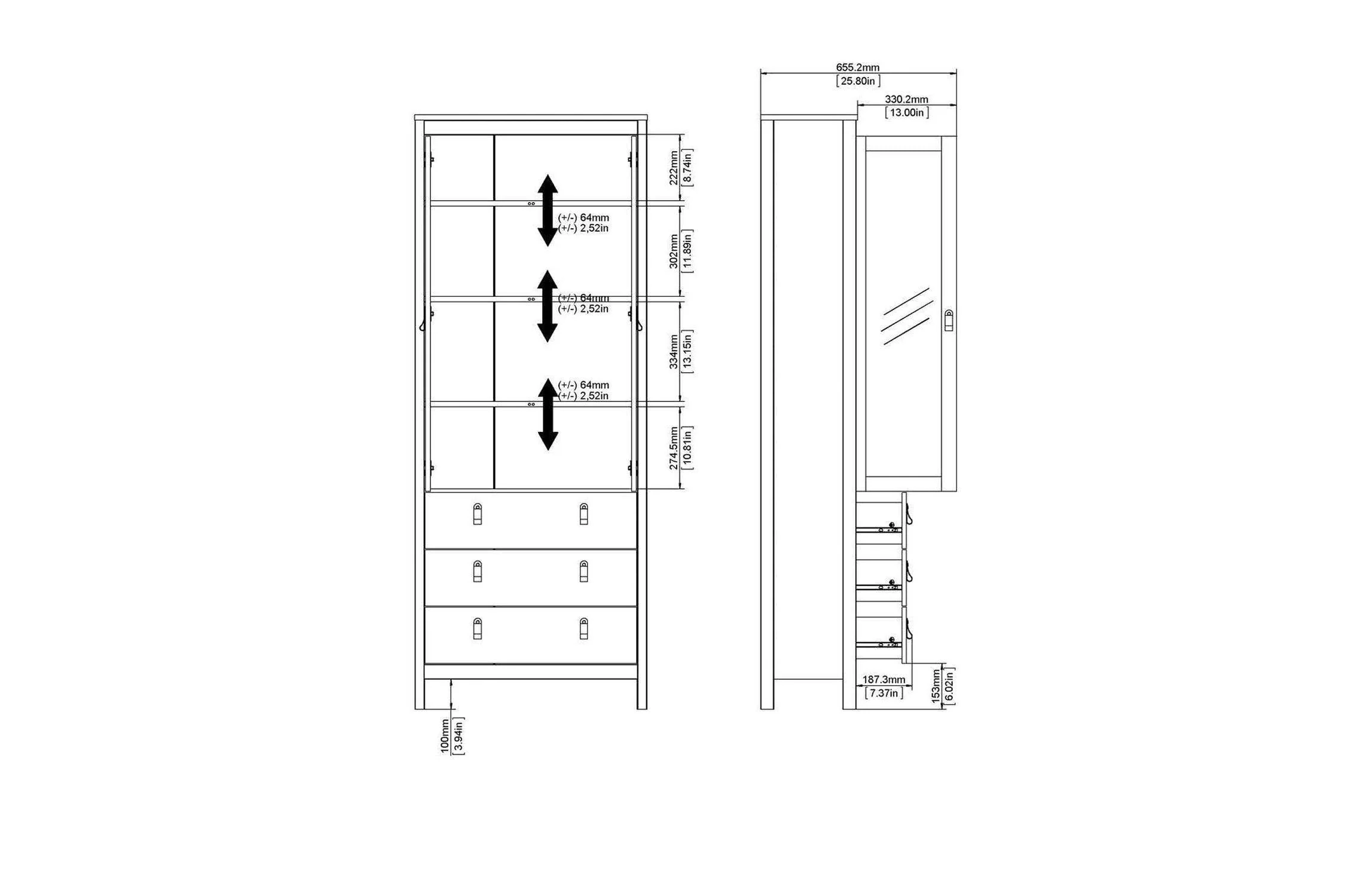 Madrid China Cabinet 2 Doors + 3 Drawers In Matt Black - Image 8