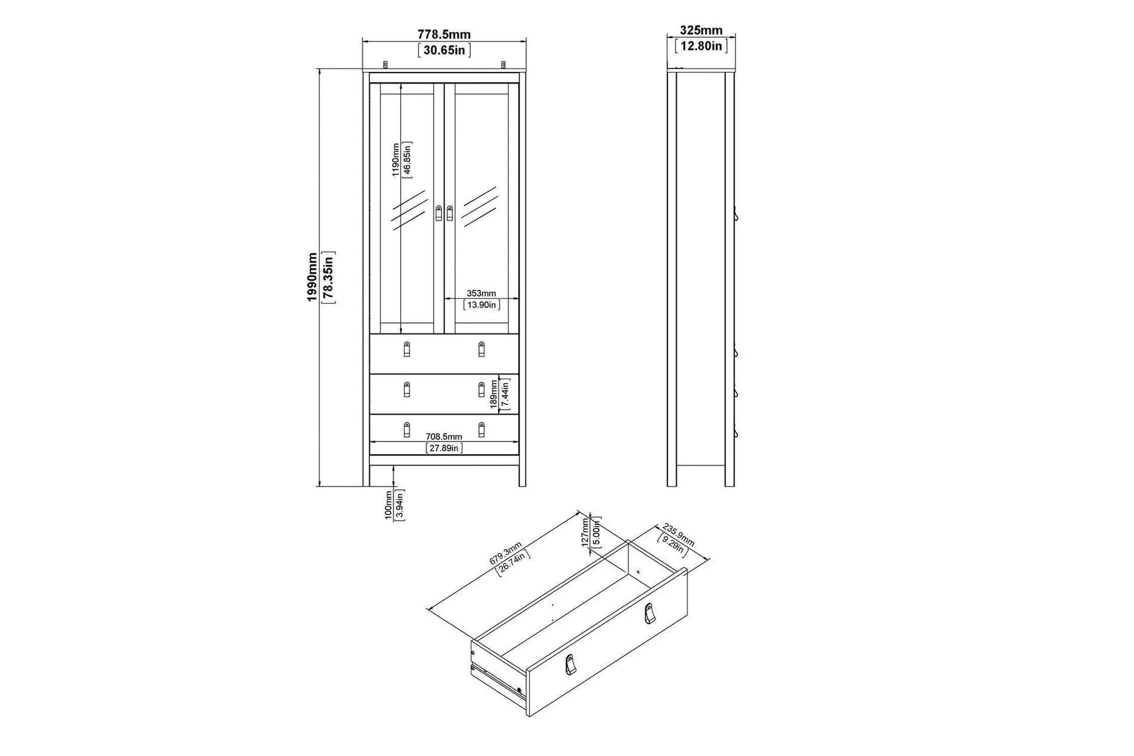 Madrid China Cabinet 2 Doors + 3 Drawers In Matt Black - Image 9