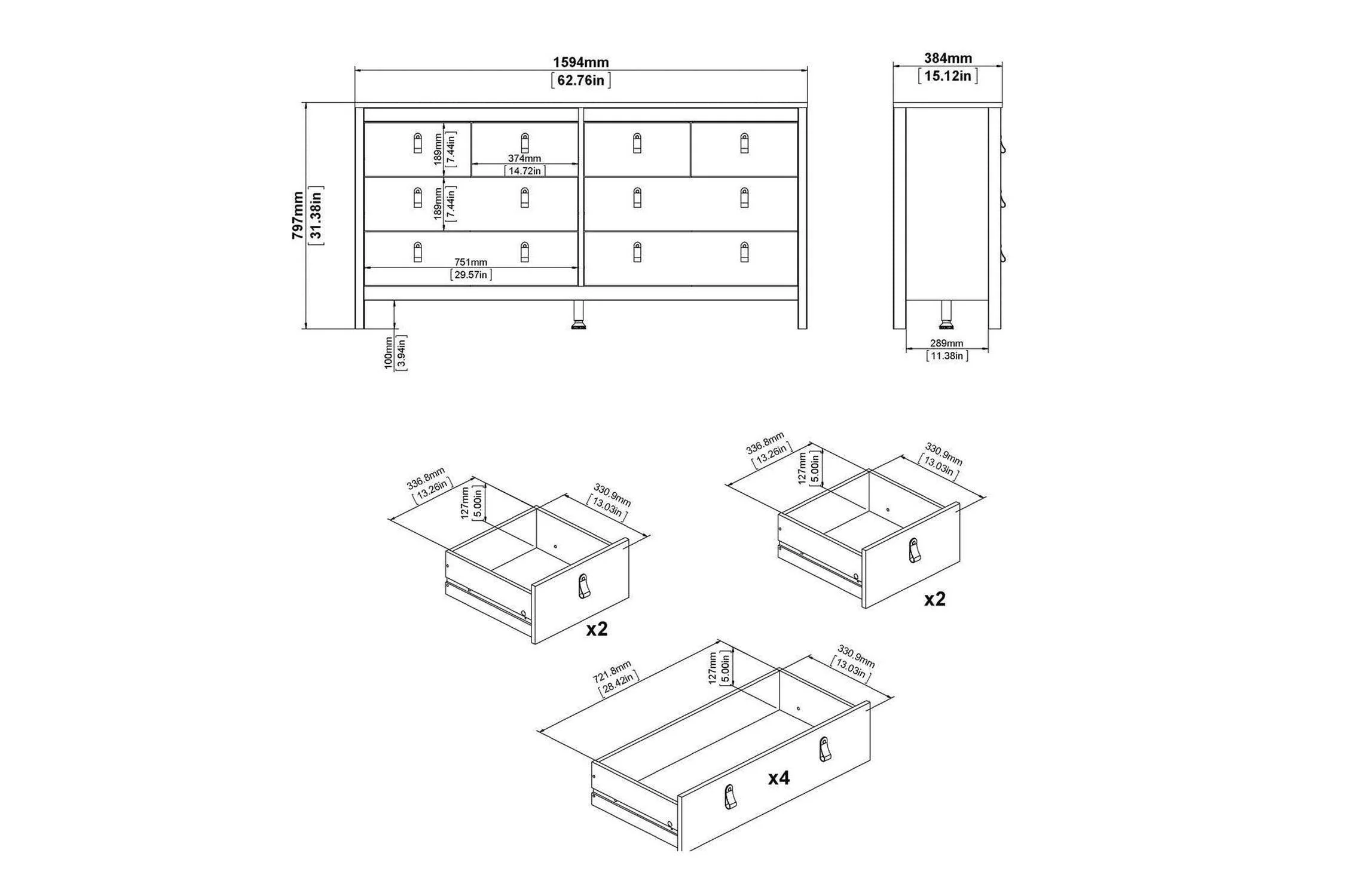 Madrid 4+4 Chest of Drawers In Matt Black - Image 8