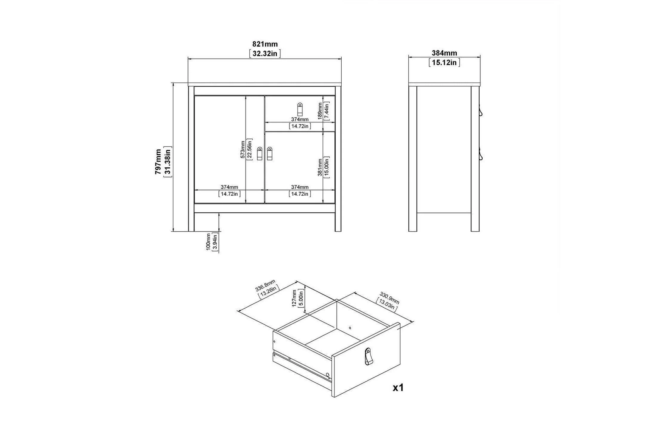 Madrid Sideboard 2 Doors + 1 Drawer In Matt Black - Image 9