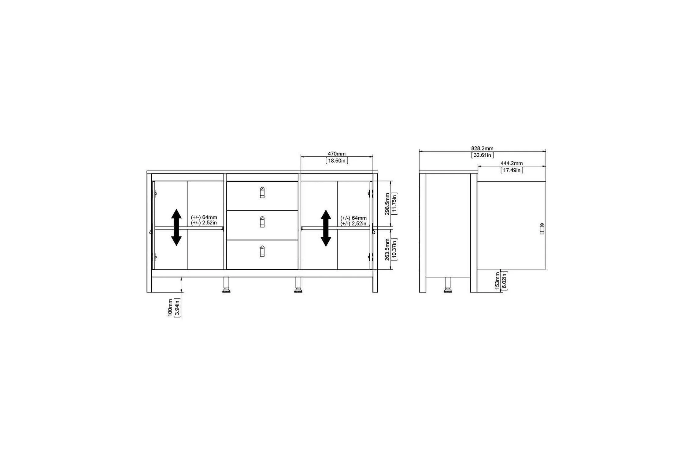 Madrid Sideboard 2 Doors + 3 Drawers In White - Image 10