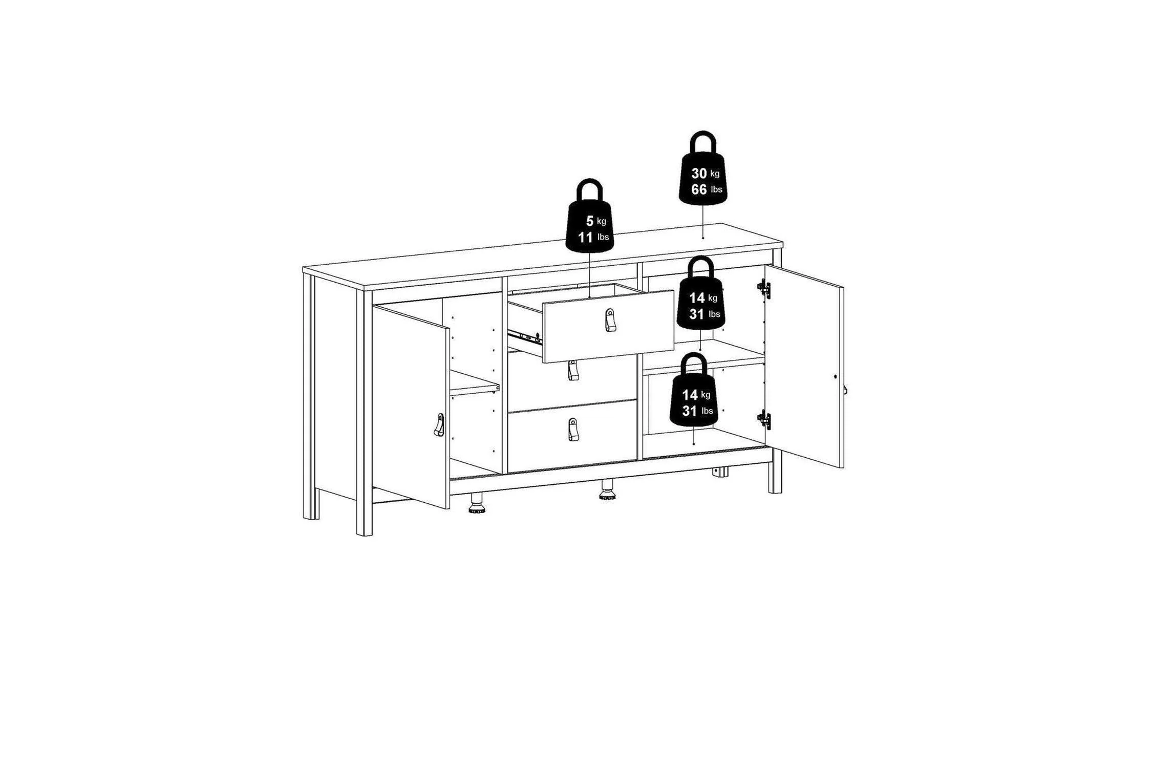 Madrid Sideboard 2 Doors + 3 Drawers In White - Image 11