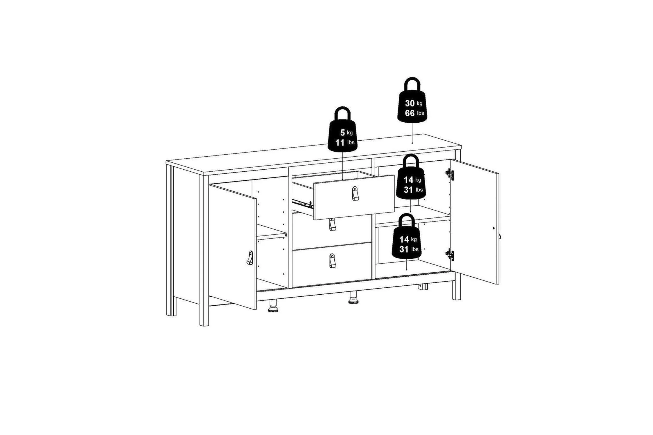 Madrid Sideboard 2 Doors + 3 Drawers In Matt Black - Image 10