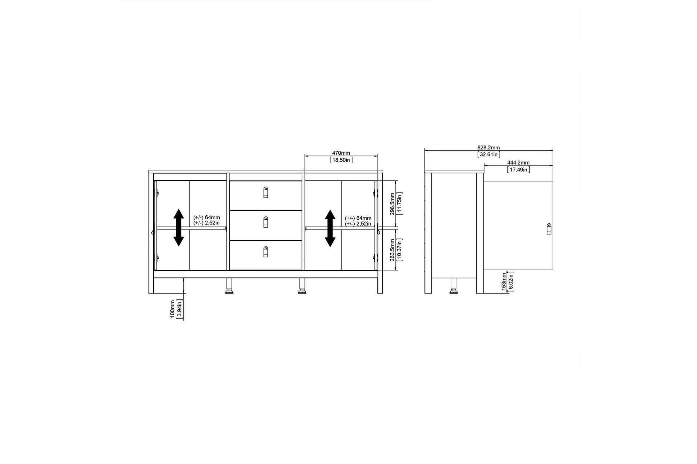 Madrid Sideboard 2 Doors + 3 Drawers In Matt Black - Image 2