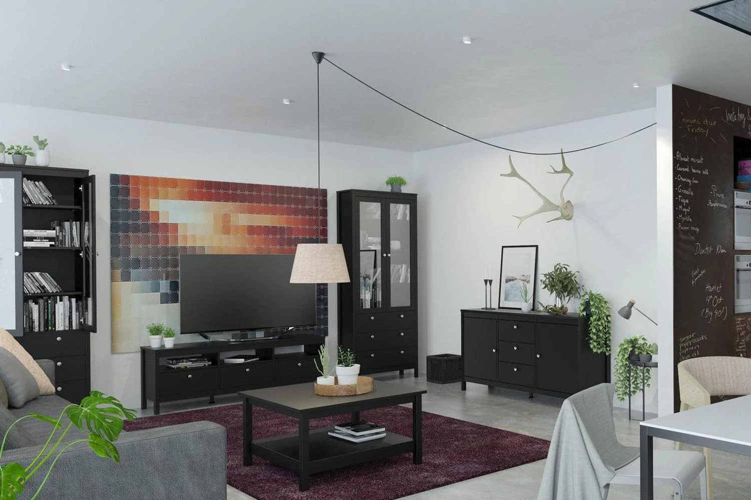 Madrid Sideboard 2 Doors + 3 Drawers In Matt Black - Image 4