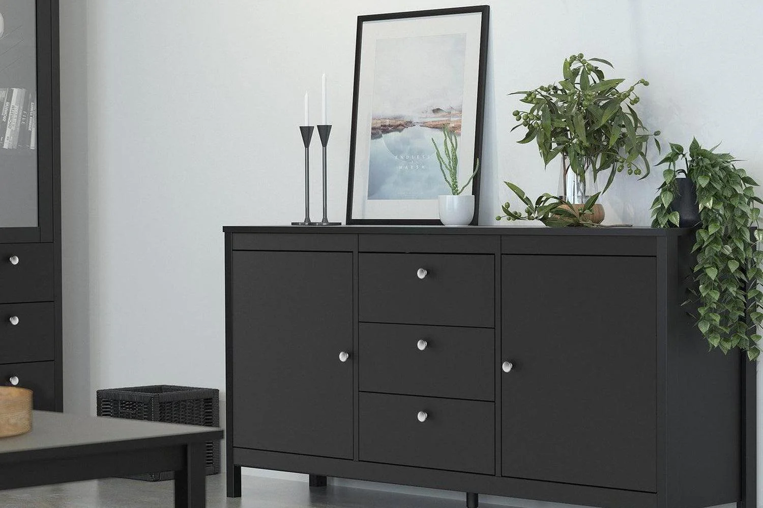 Madrid Sideboard 2 Doors + 3 Drawers In Matt Black - Image 5