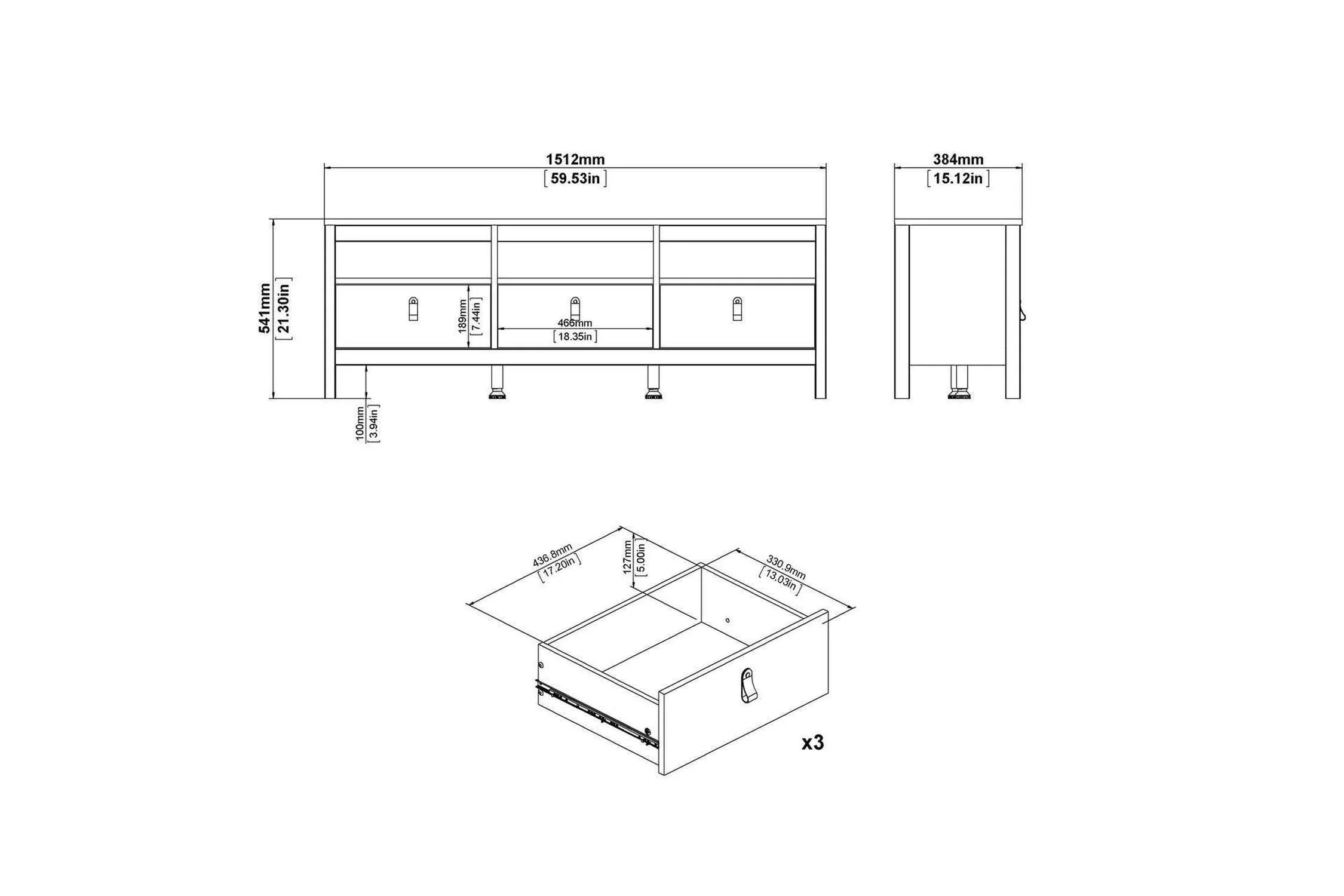 Madrid Tv-Unit 3 Drawers In White - Image 2
