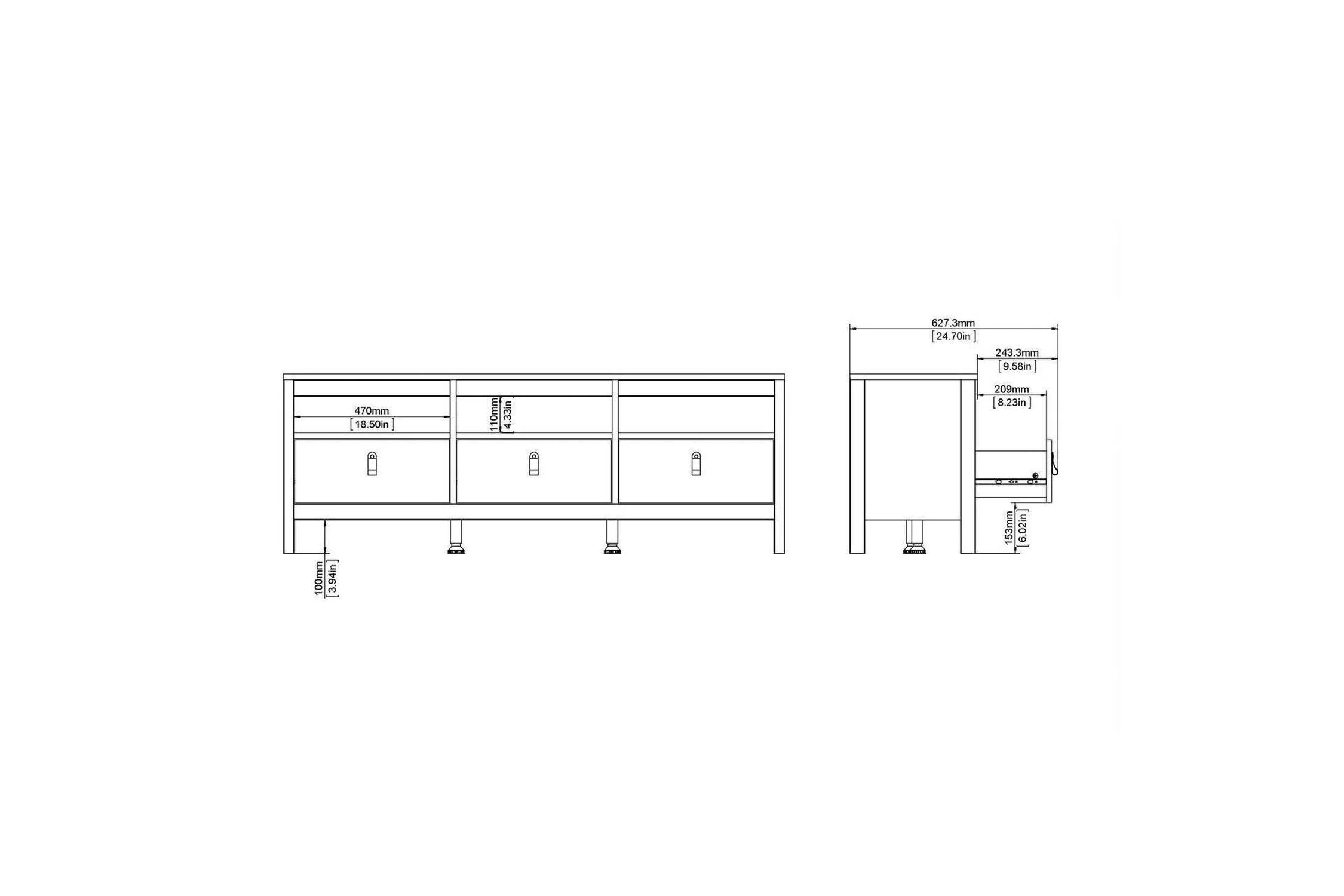 Madrid Tv-Unit 3 Drawers In Matt Black - Image 3
