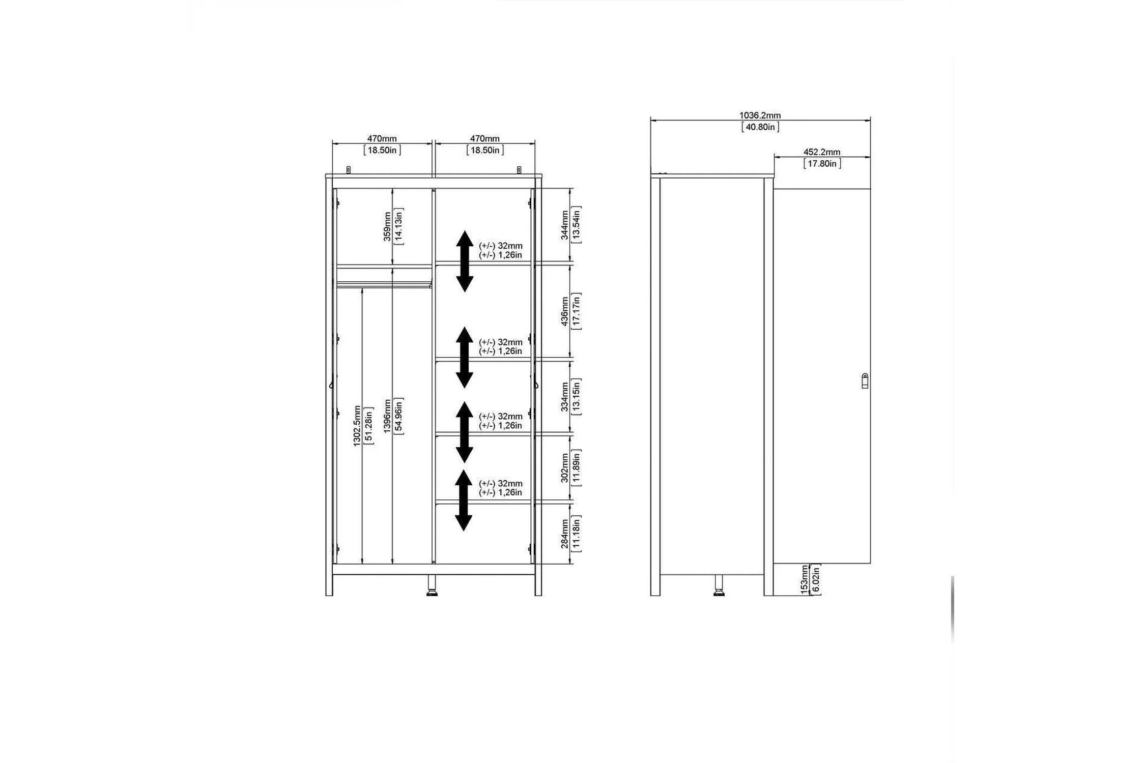 Madrid Wardrobe With 2 Doors In Matt Black - Image 2