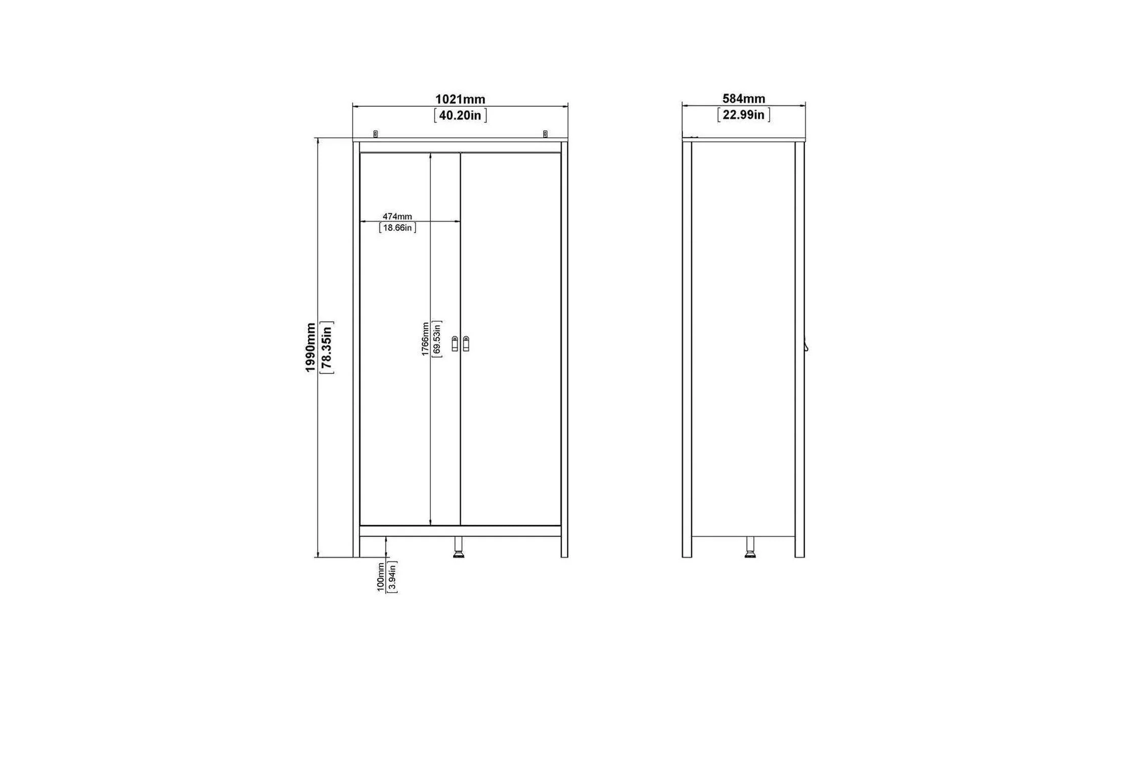 Madrid Wardrobe With 2 Doors In Matt Black - Image 3