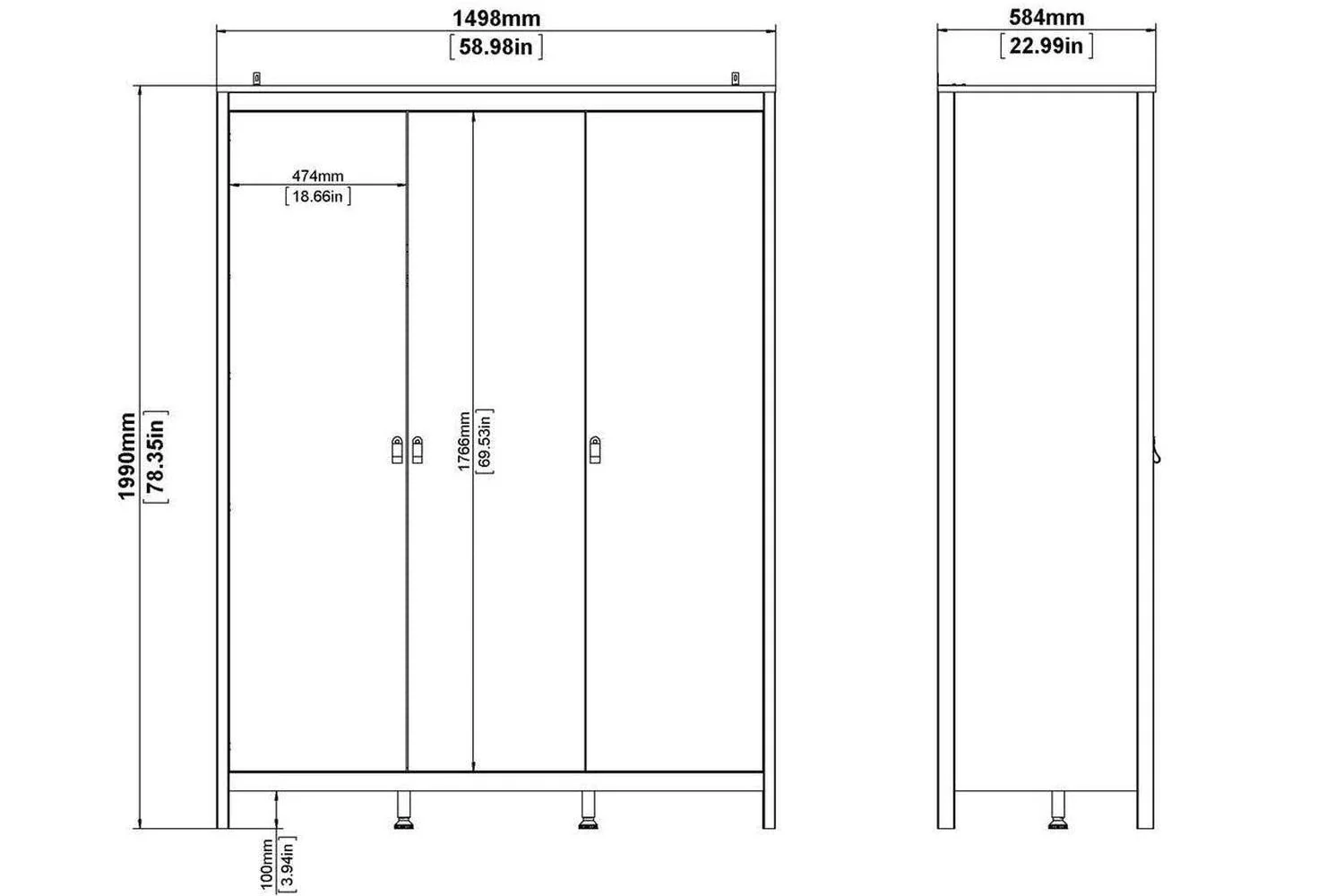 Madrid Wardrobe With 3 Doors In Matt Black - Image 3
