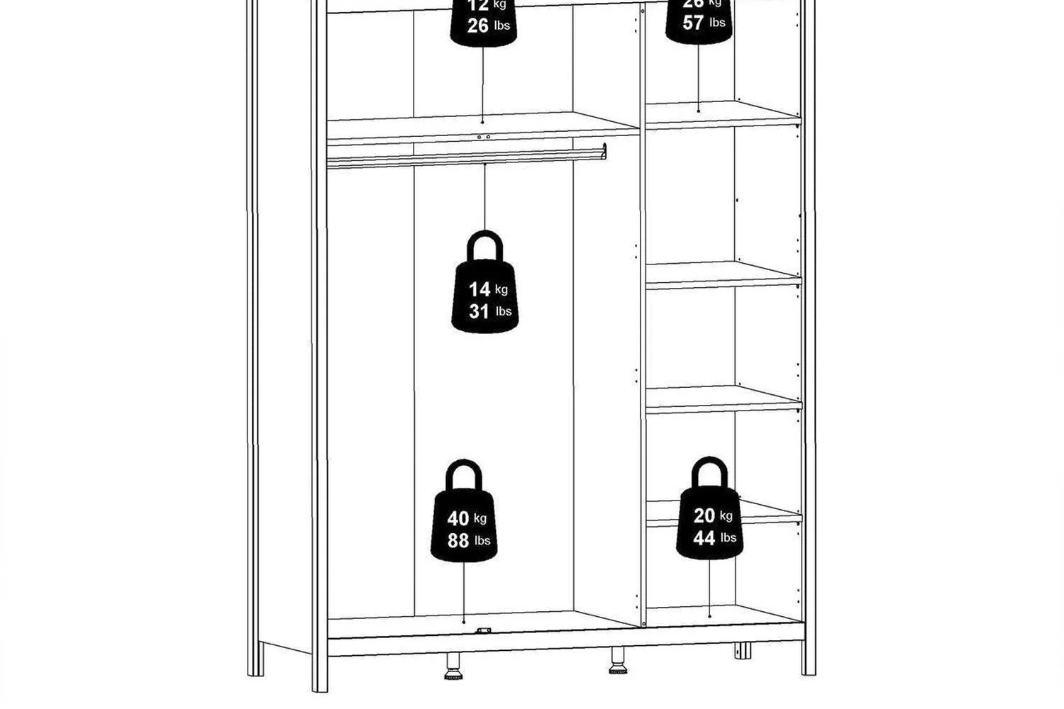 Madrid Wardrobe With 3 Doors In Matt Black - Image 4