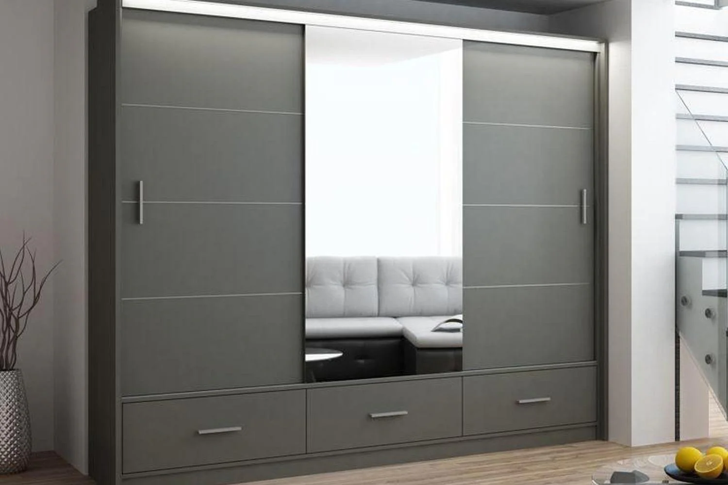 Marsylia 255 Graphite Wardrobe With Mirror