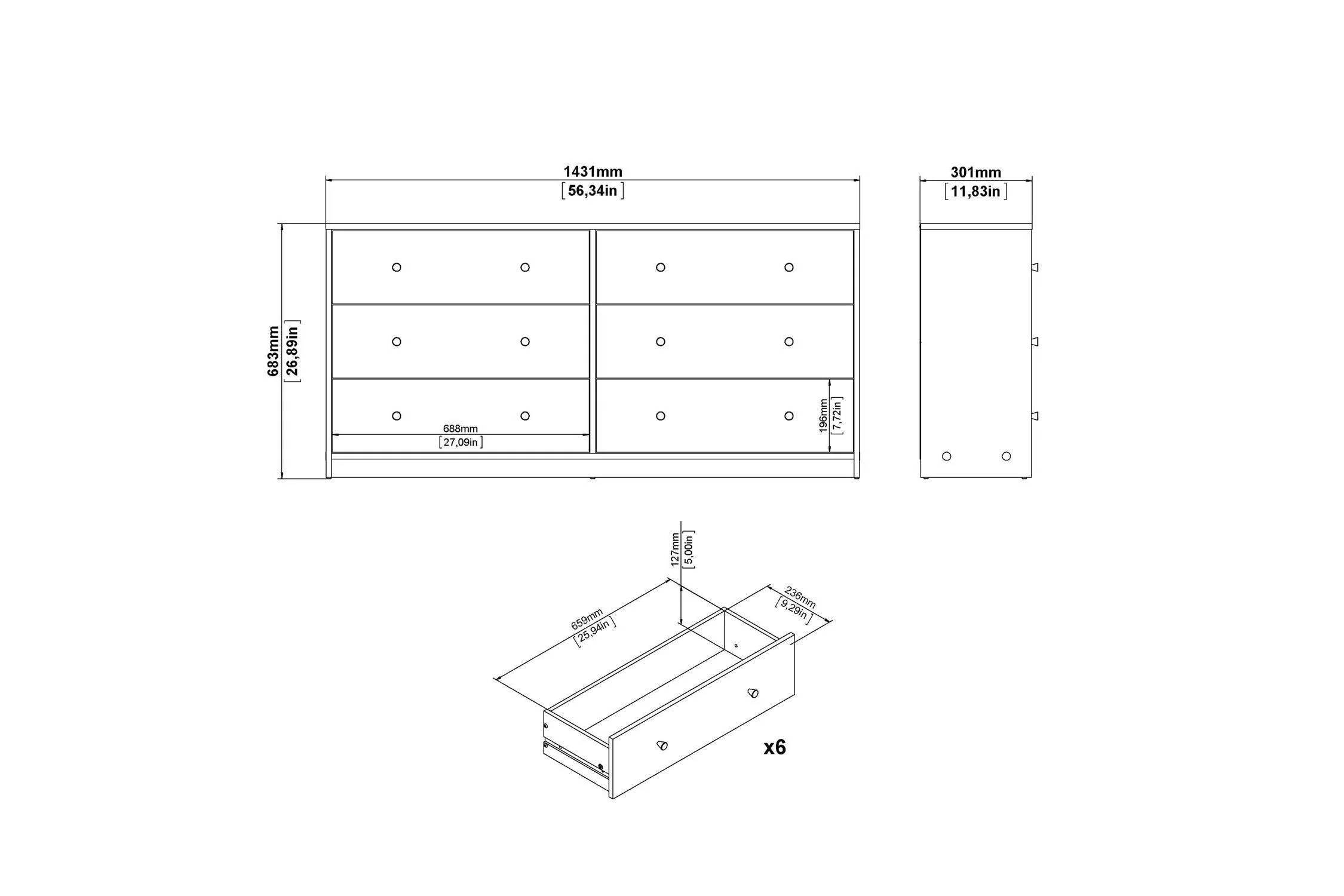 May Chest Of 6 Drawers (3+3) In Jackson Hickory Oak - Image 10