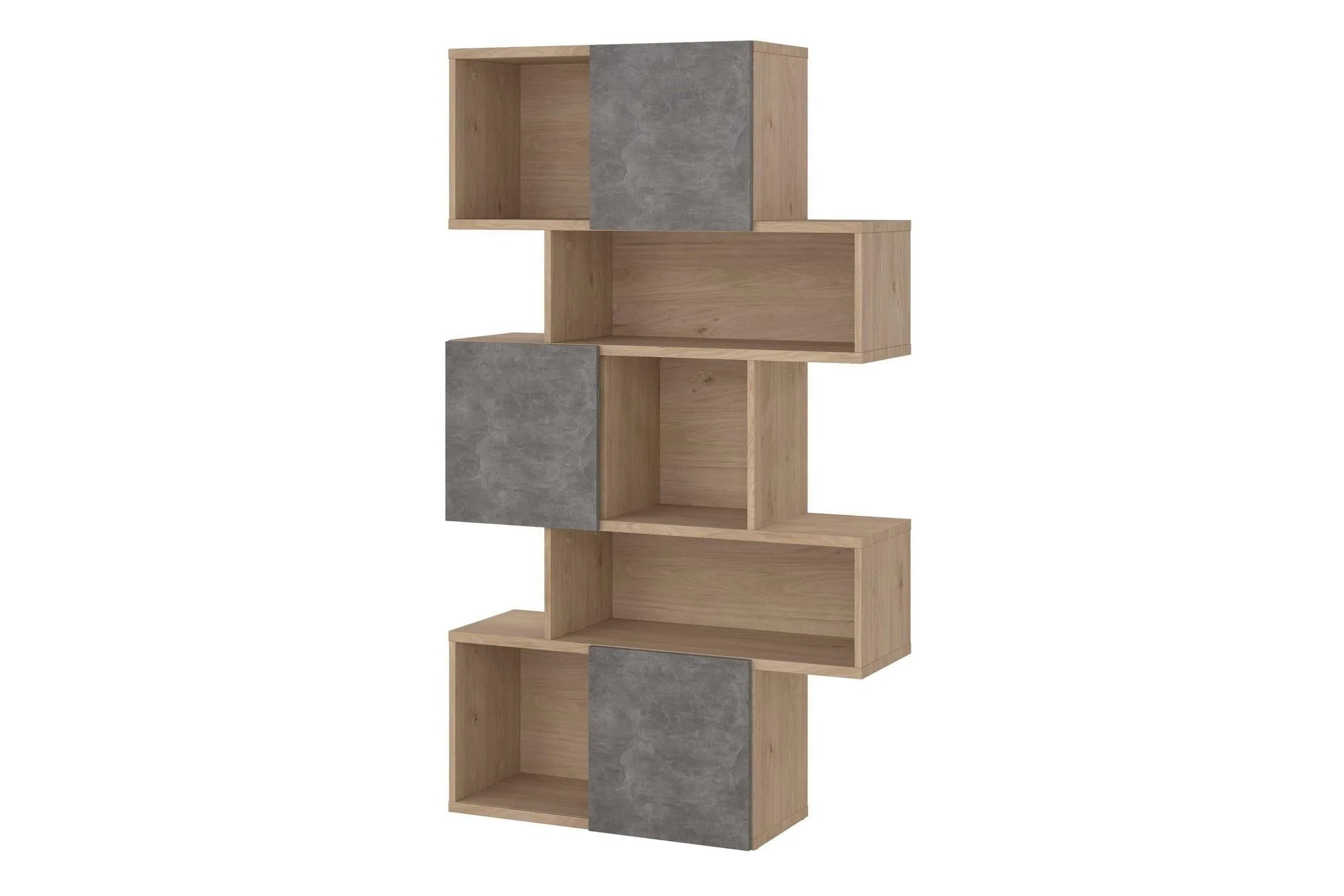 Maze Asymmetrical Bookcase With 3 Doors In Jackson Hickory And Concrete - Image 3