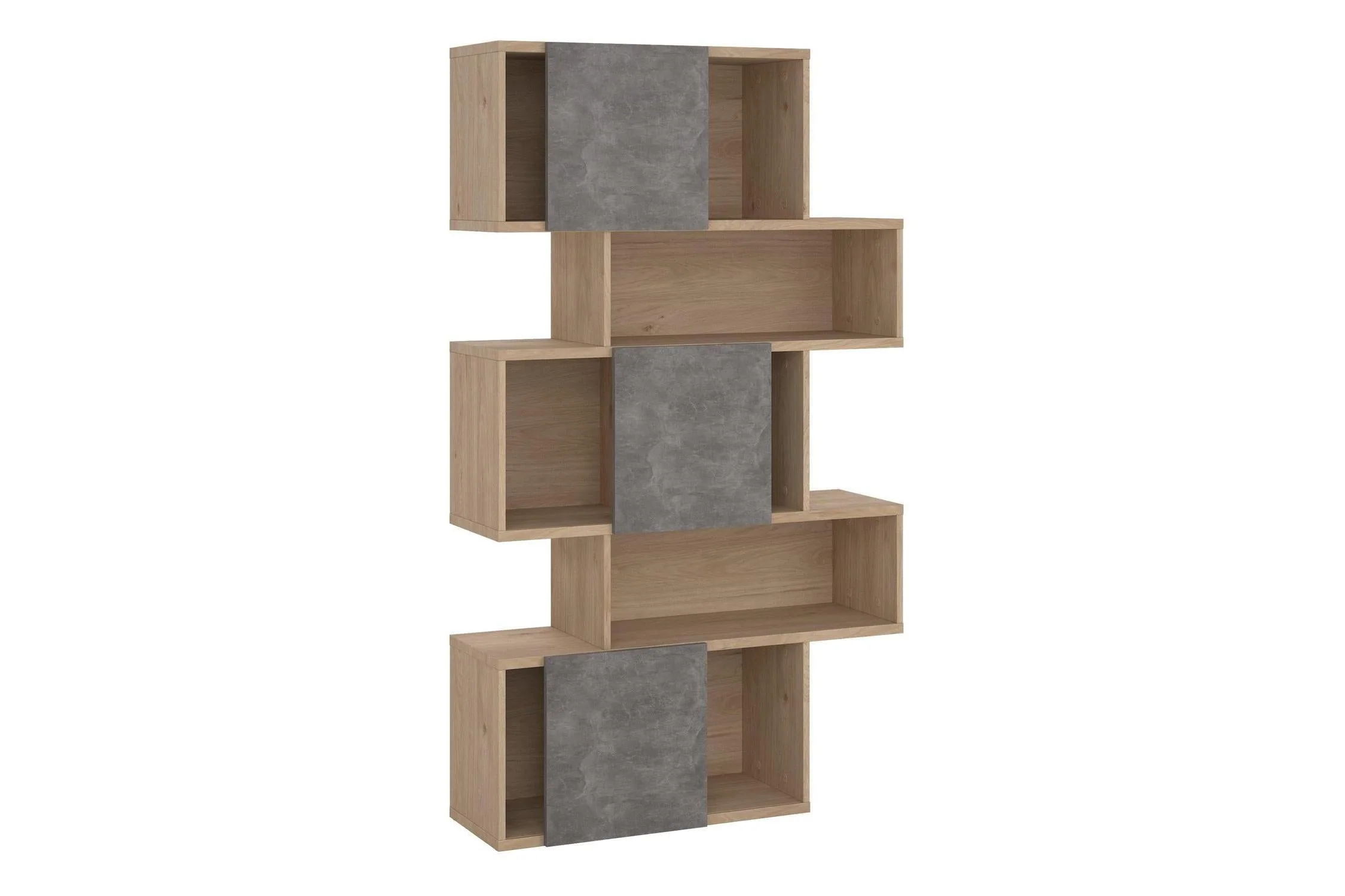 Maze Asymmetrical Bookcase With 3 Doors In Jackson Hickory And Concrete - Image 5