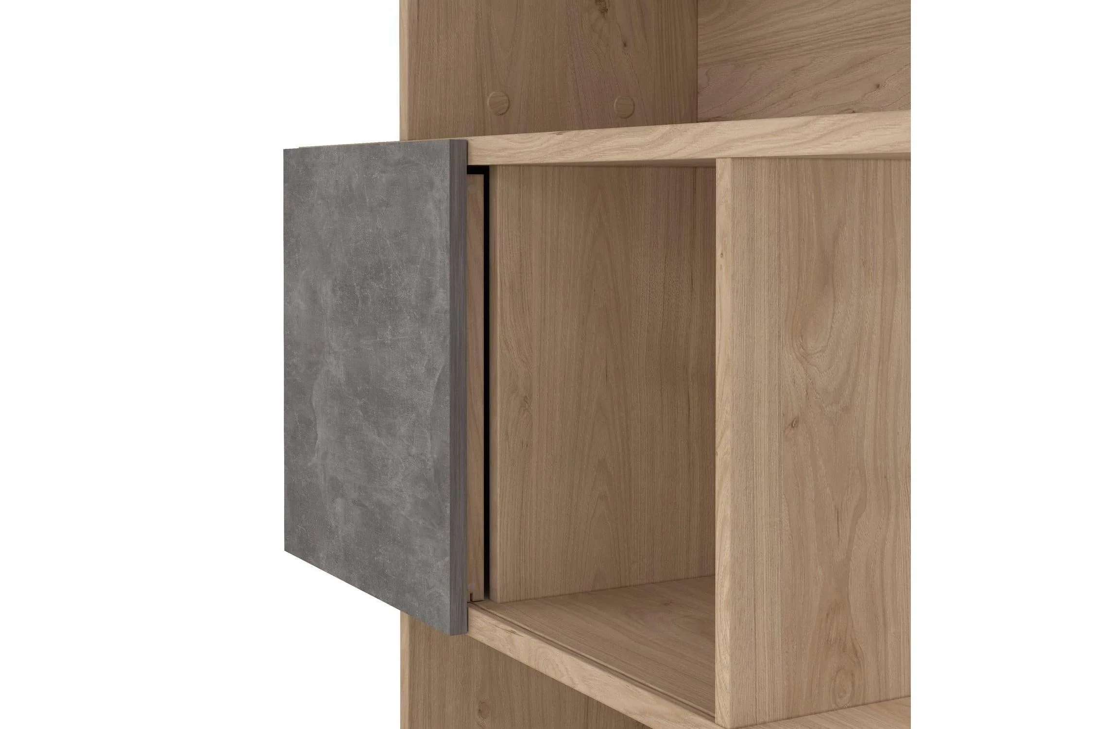 Maze Asymmetrical Bookcase With 3 Doors In Jackson Hickory And Concrete - Image 7