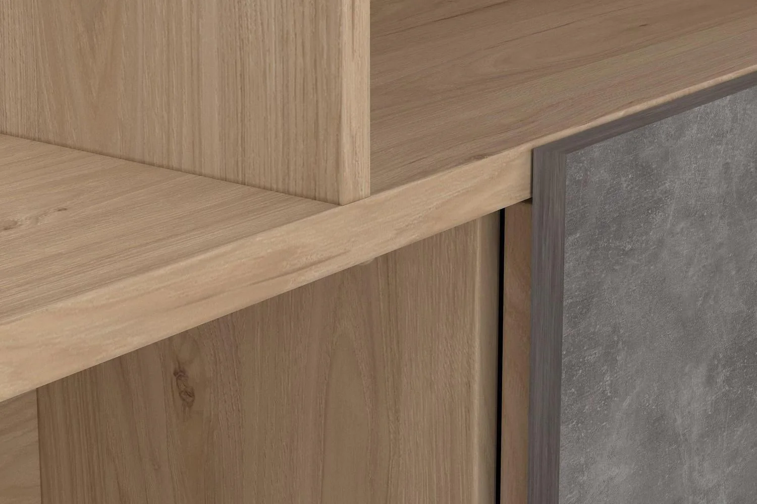 Maze Asymmetrical Bookcase With 3 Doors In Jackson Hickory And Concrete - Image 8
