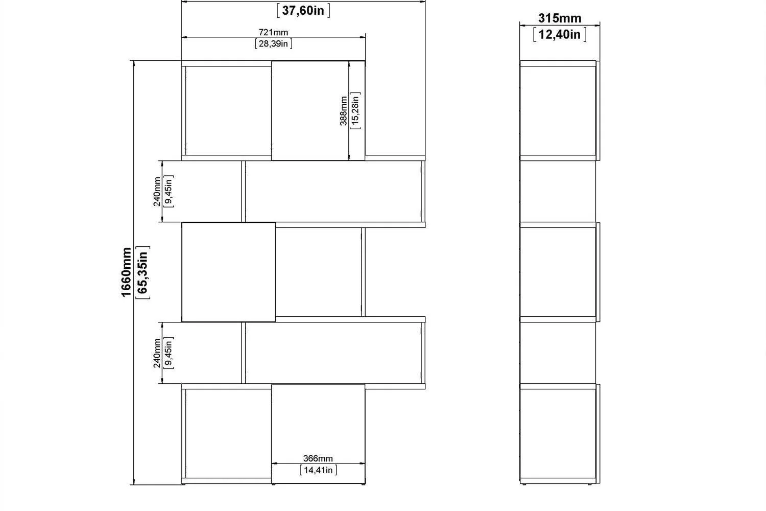 Maze Asymmetrical Bookcase With 3 Doors In Jackson Hickory And Concrete - Image 9