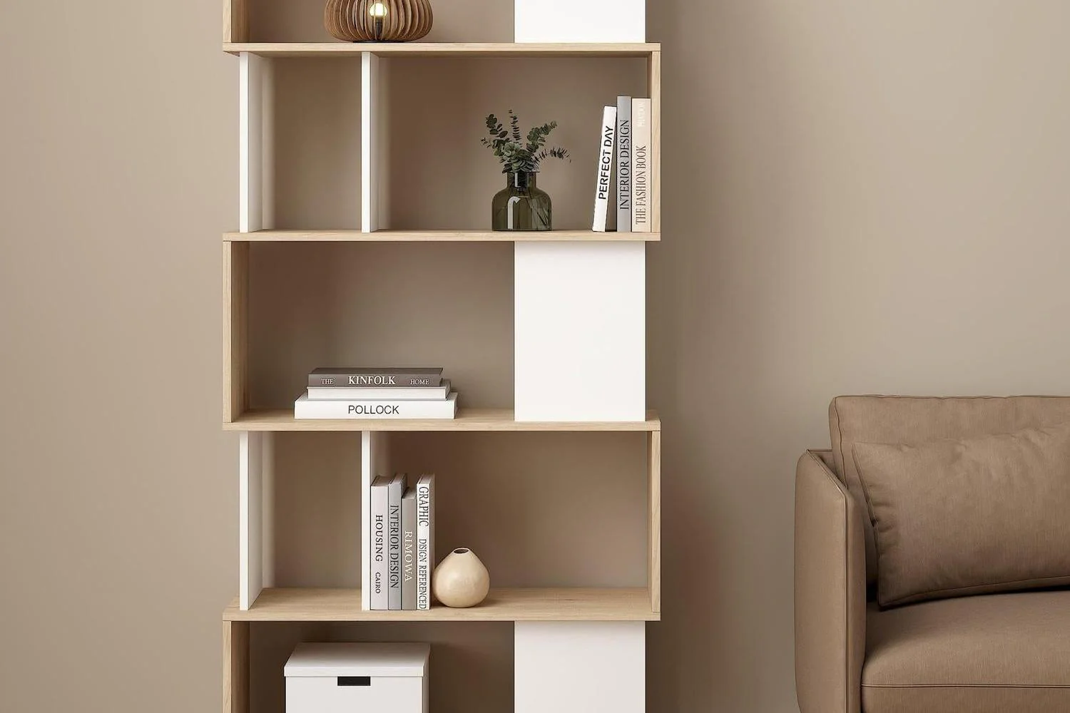 Maze Open Bookcase 4 Shelves In Jackson Hickory Oak And White - Image 5