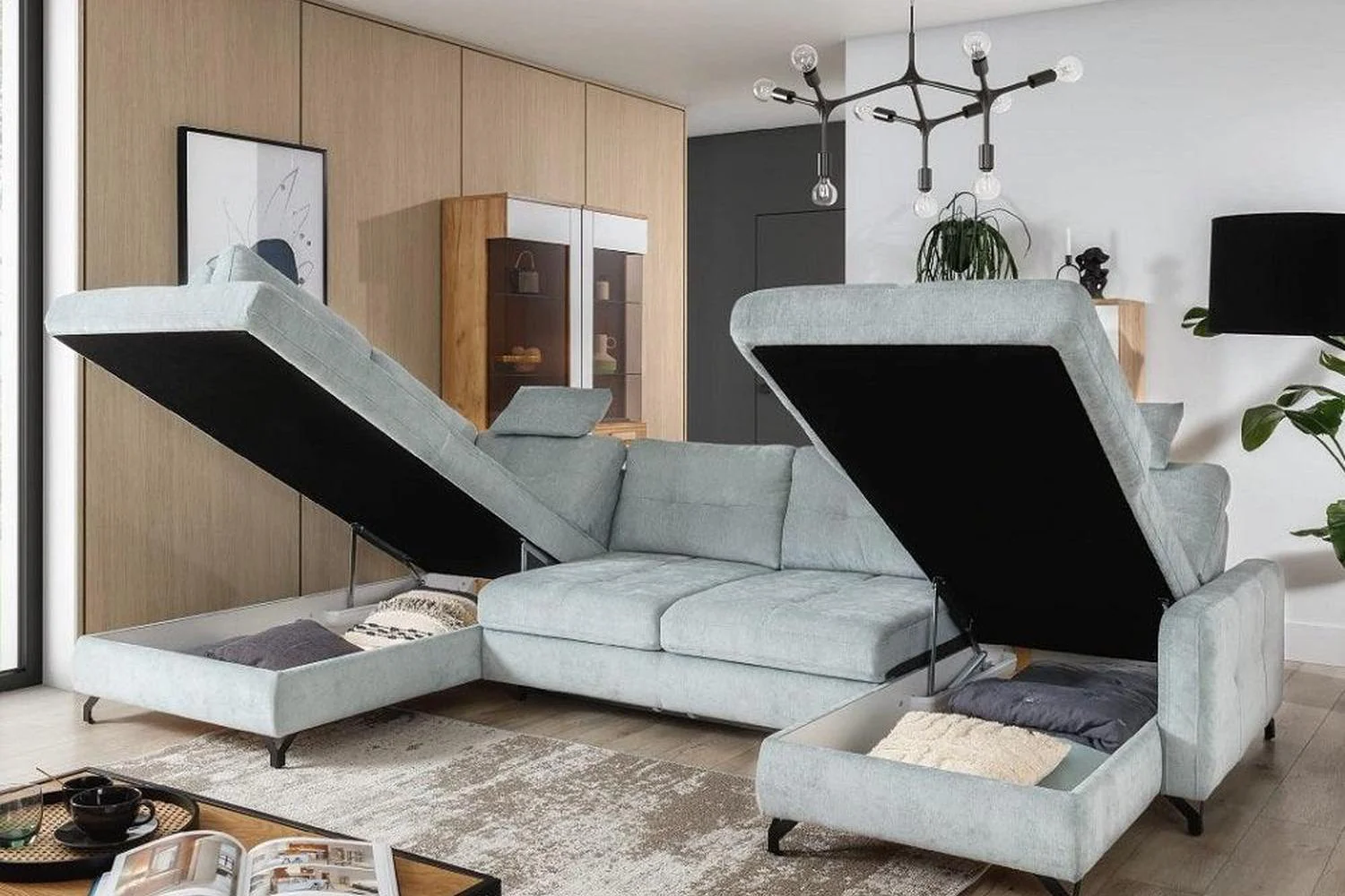 Nawe U Shape Corner Sofa Bed With Storage - Image 4