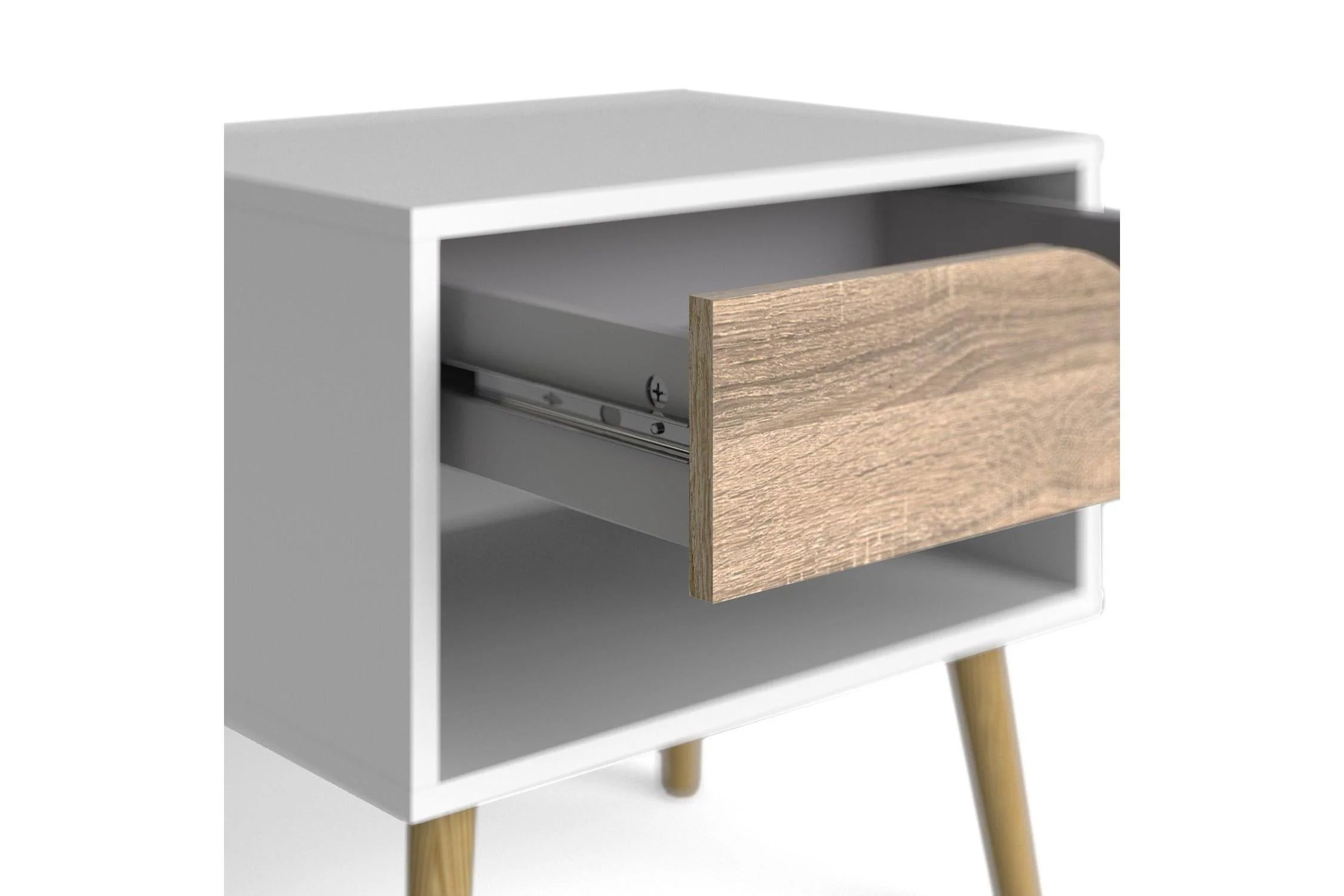 Oslo Bedside 1 Drawer In White And Oak - Image 11
