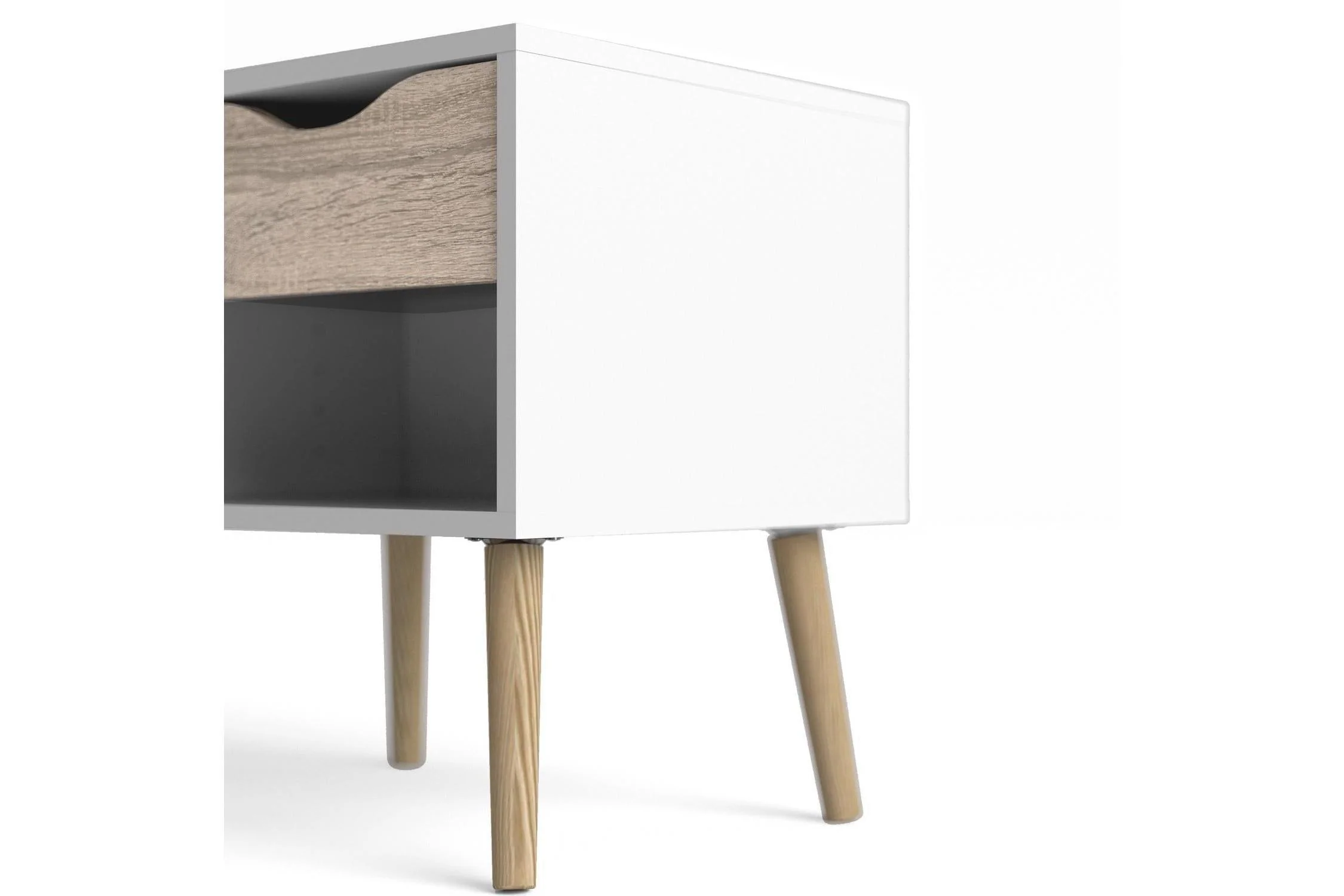 Oslo Bedside 1 Drawer In White And Oak - Image 12