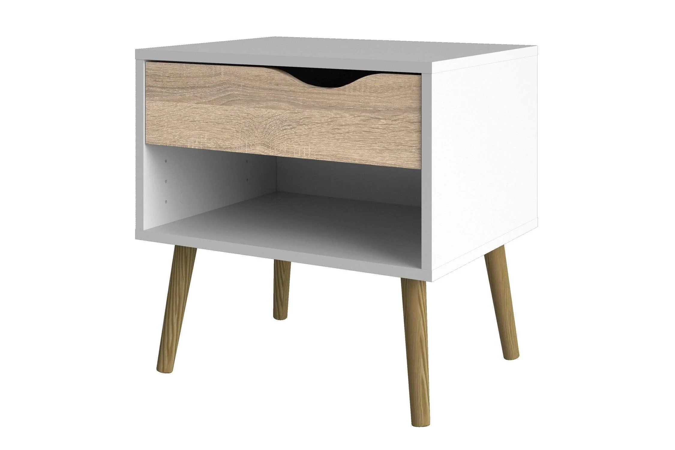 Oslo Bedside 1 Drawer In White And Oak - Image 3