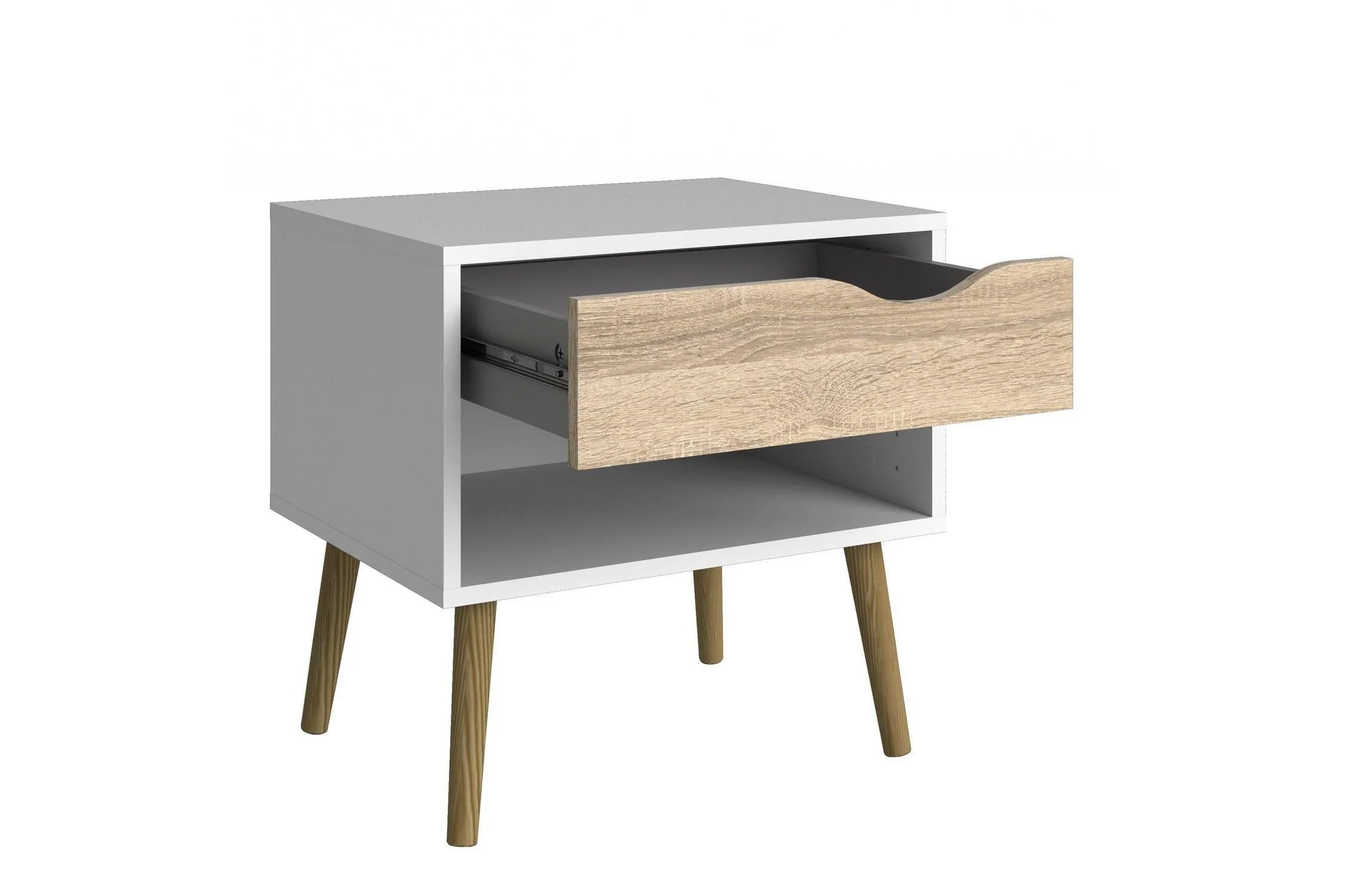 Oslo Bedside 1 Drawer In White And Oak - Image 4