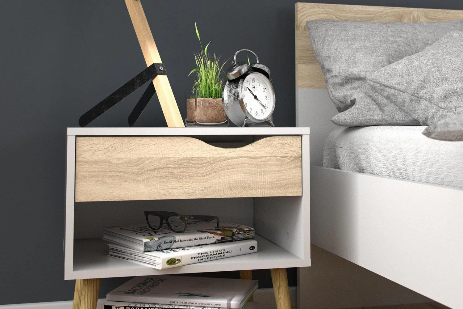 Oslo Bedside 1 Drawer In White And Oak - Image 6