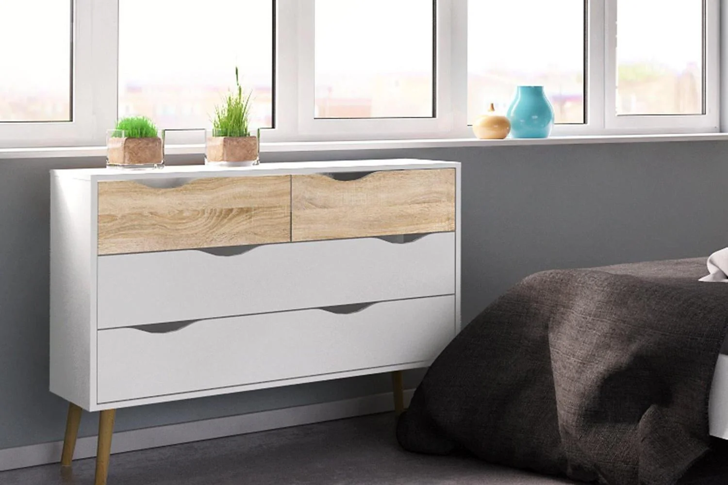 Oslo Chest Of 4 Drawers In White And Oak - Image 6