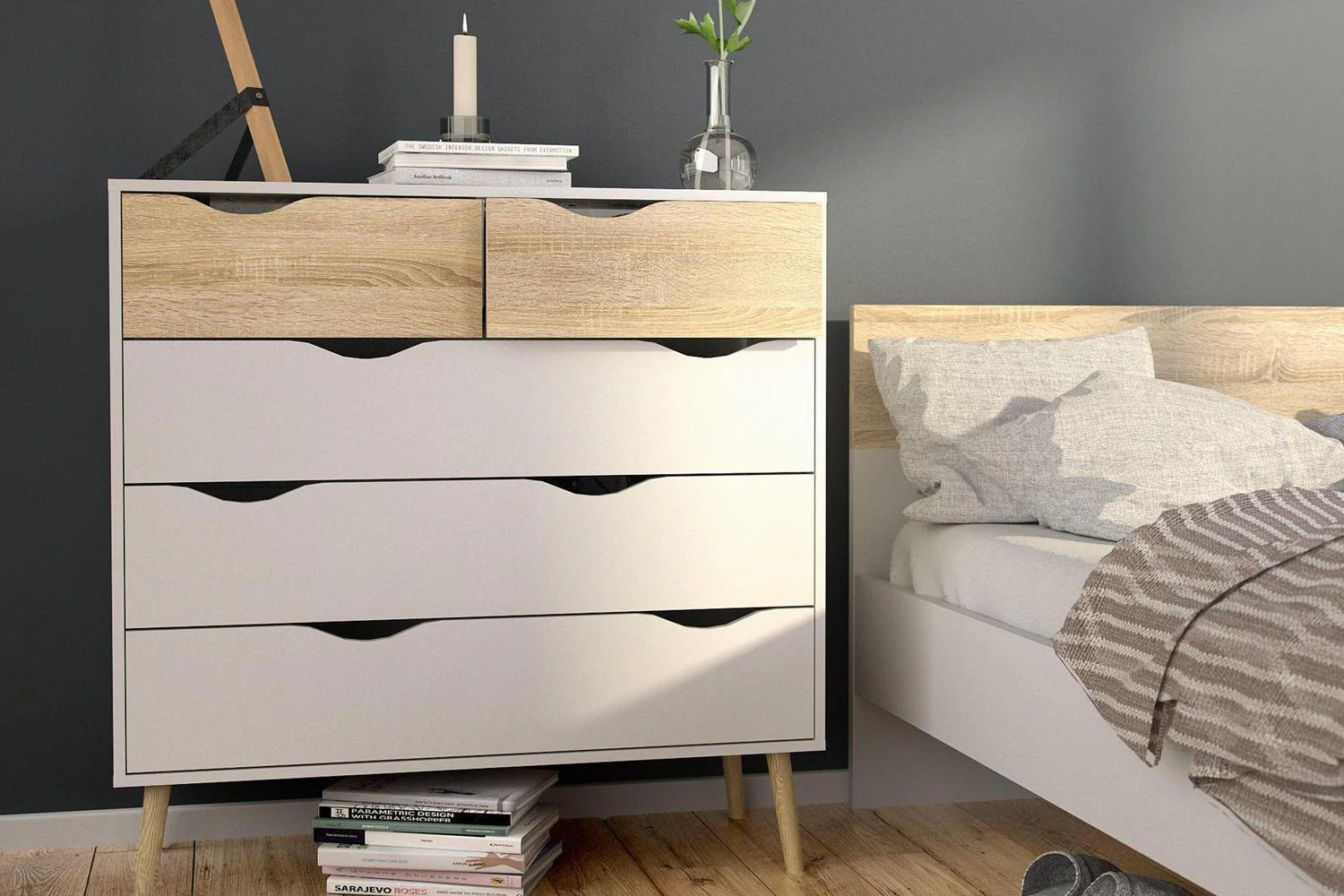 Oslo Chest Of 5 Drawers In White And Oak - Image 4