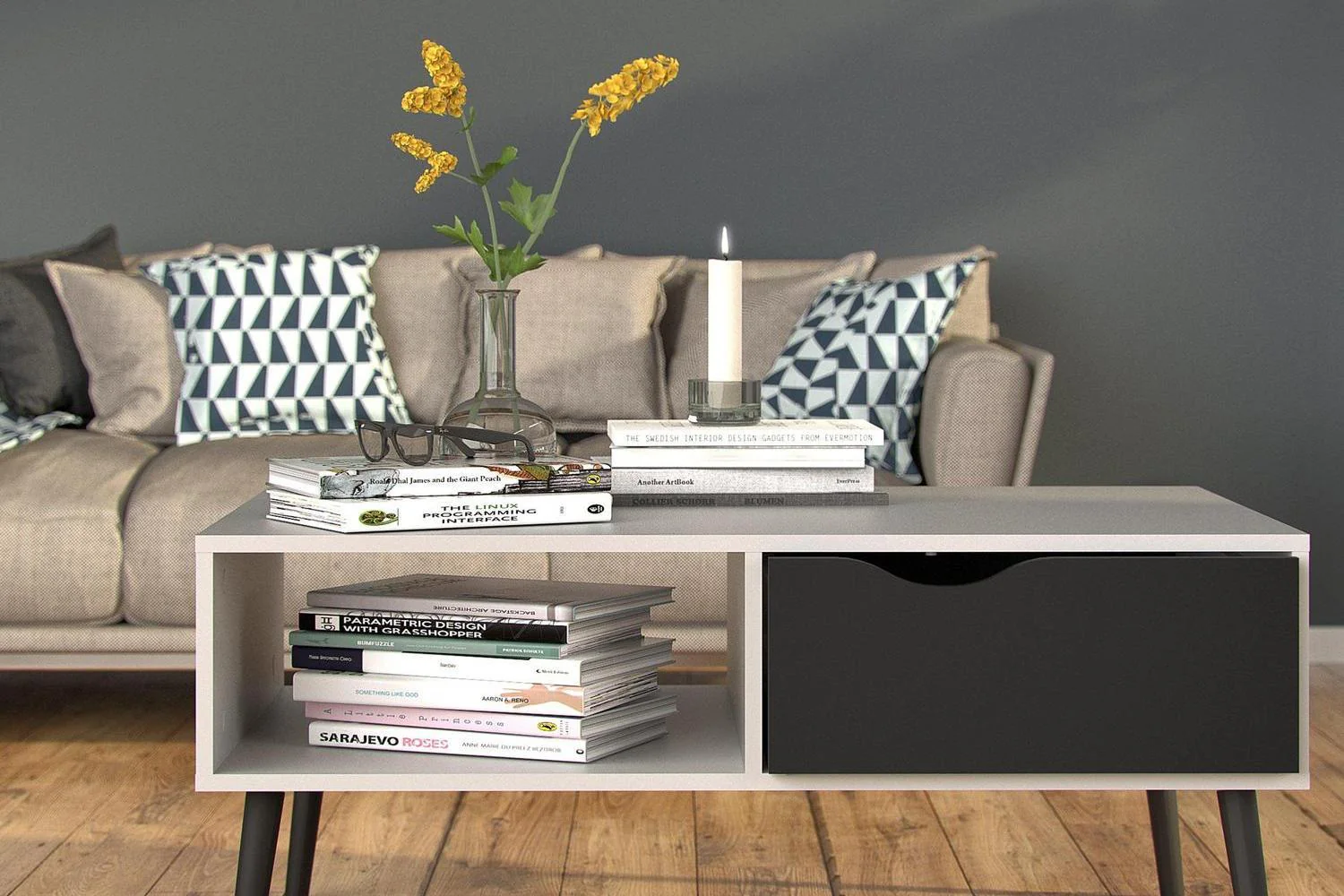 Oslo Coffee Table 1 Drawer 1 Shelf In White And Black Matt - Image 6