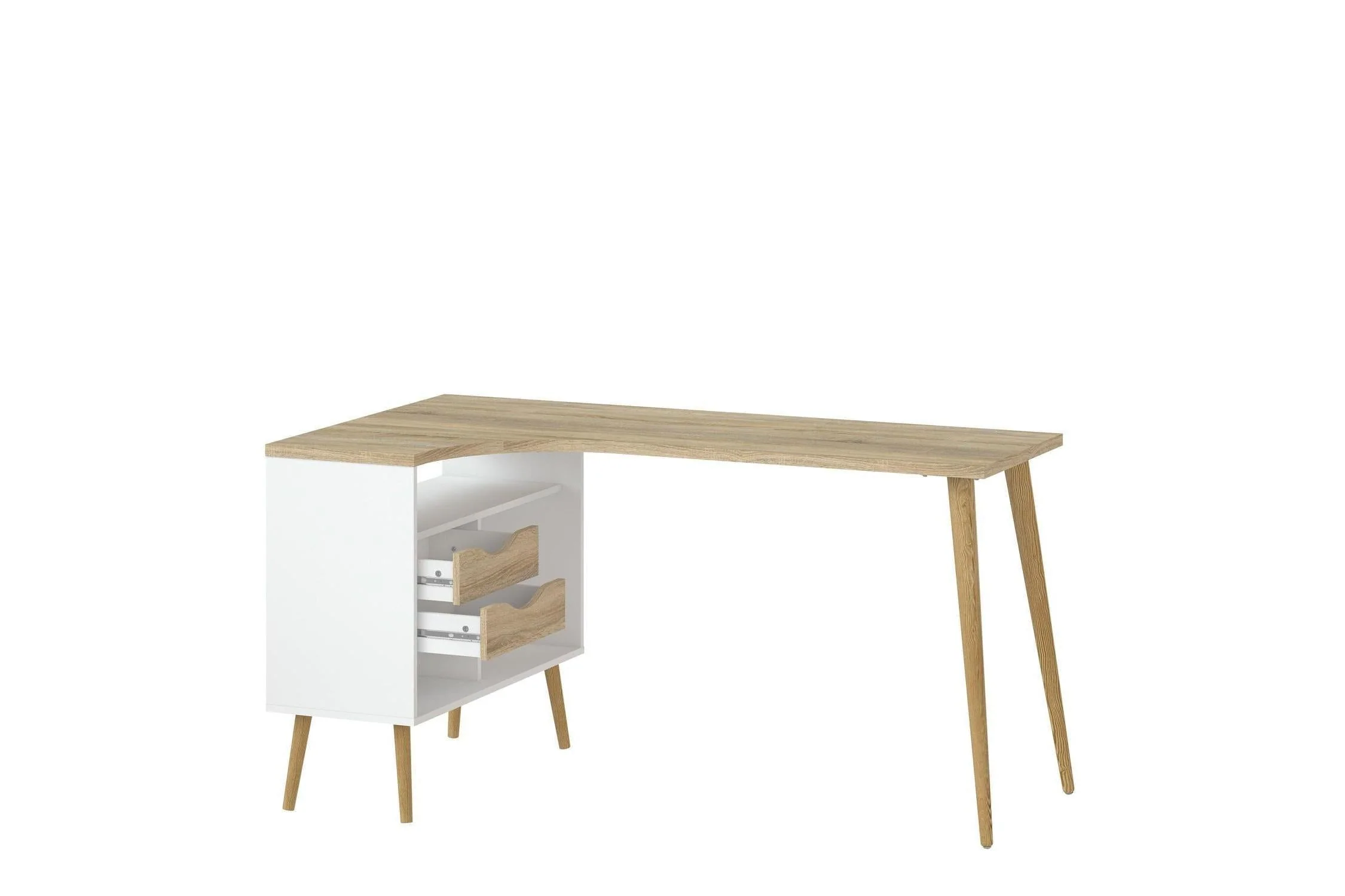Oslo Desk 2 Drawer In White And Oak - Image 4