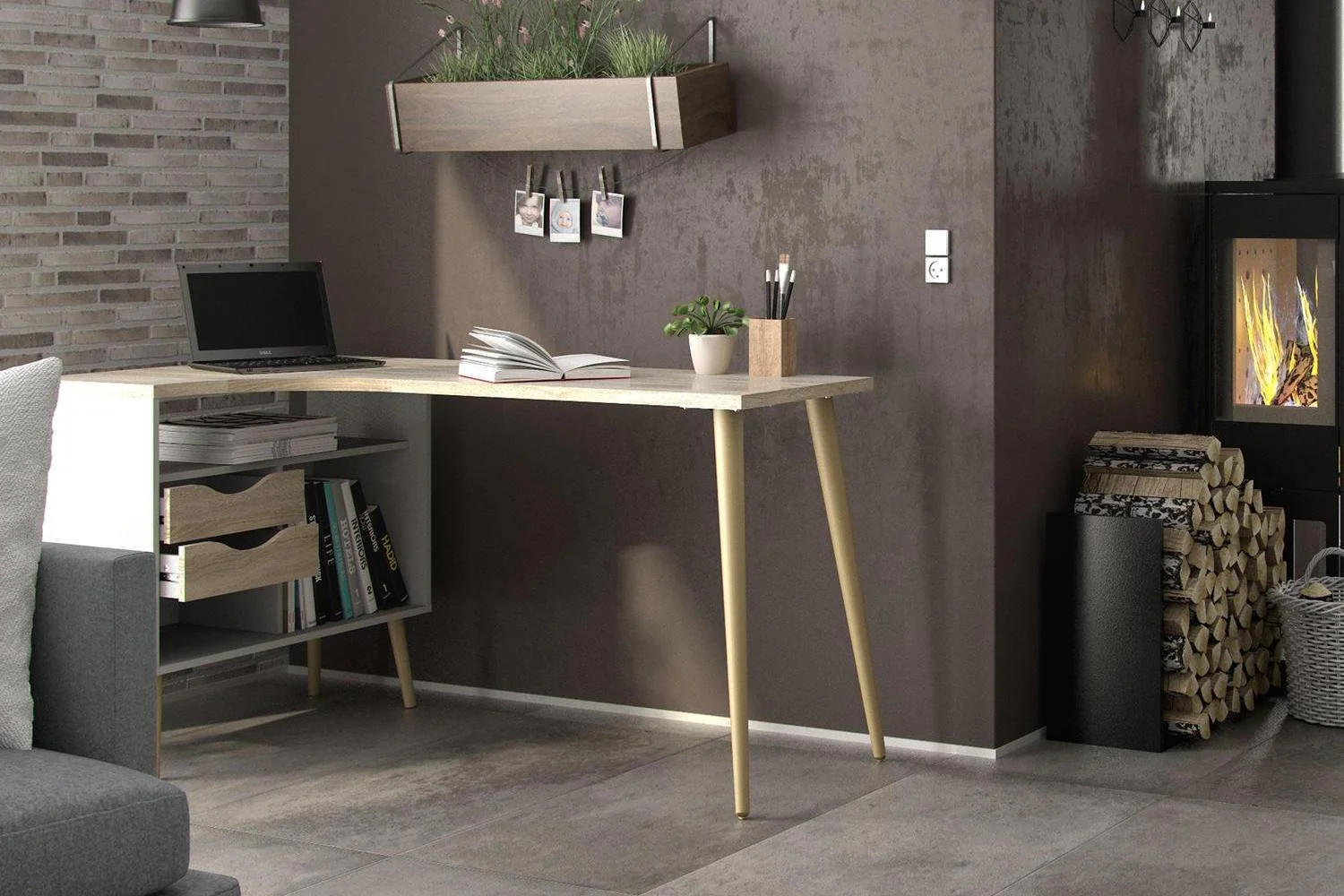 Oslo Desk 2 Drawer In White And Oak - Image 6