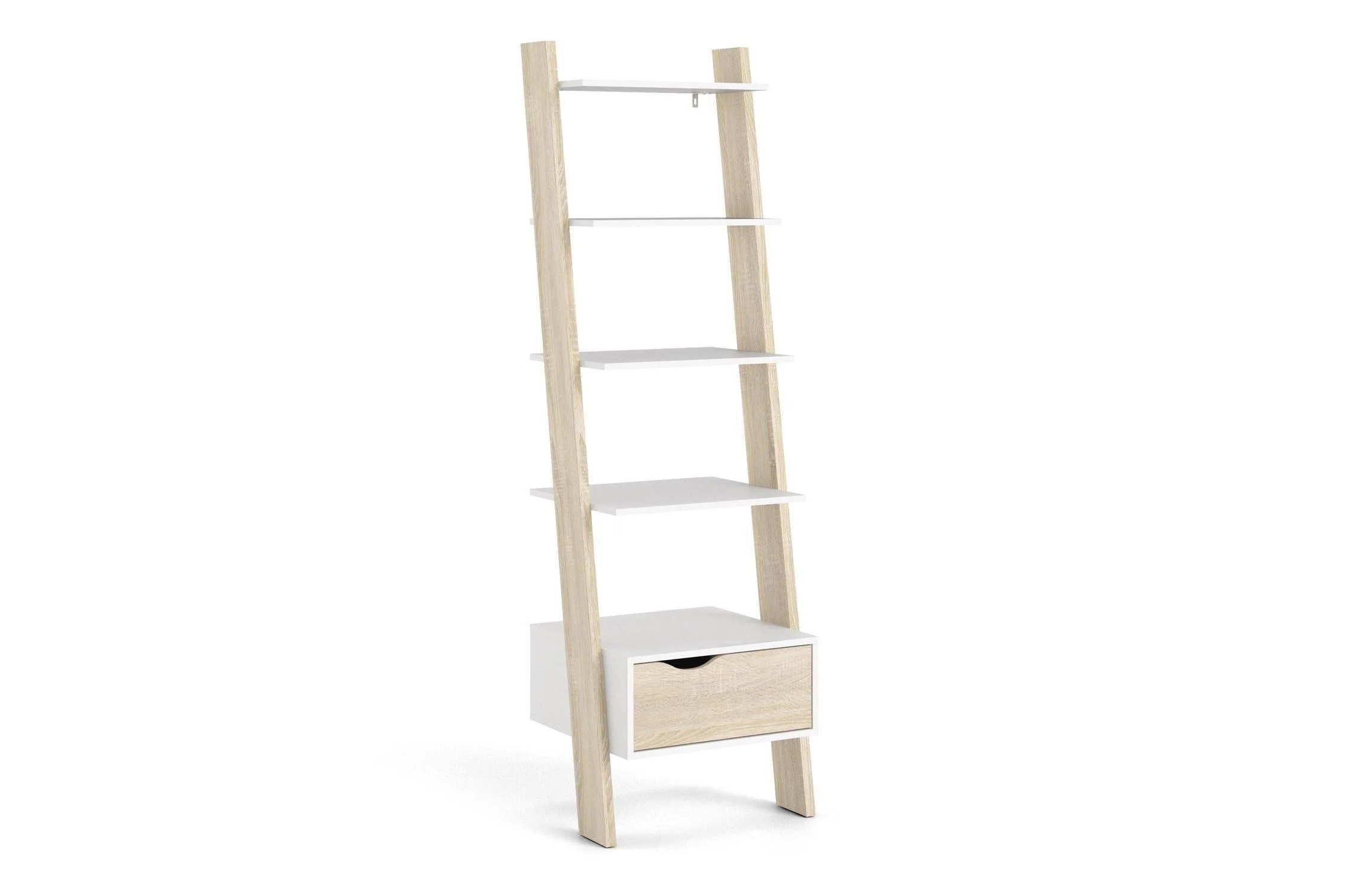 Oslo Leaning Bookcase 1 Drawer In White And Oak