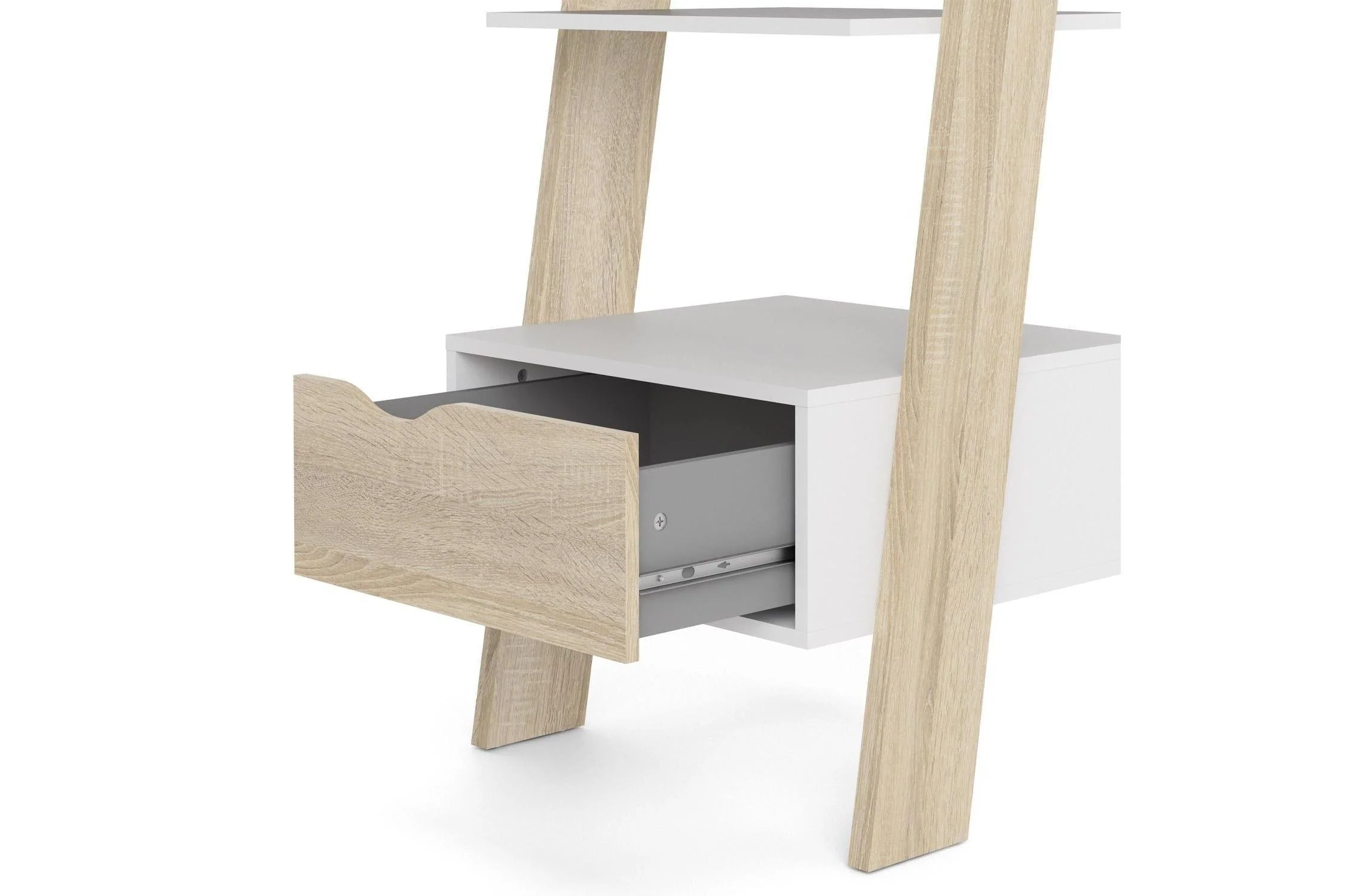 Oslo Leaning Bookcase 1 Drawer In White And Oak - Image 10