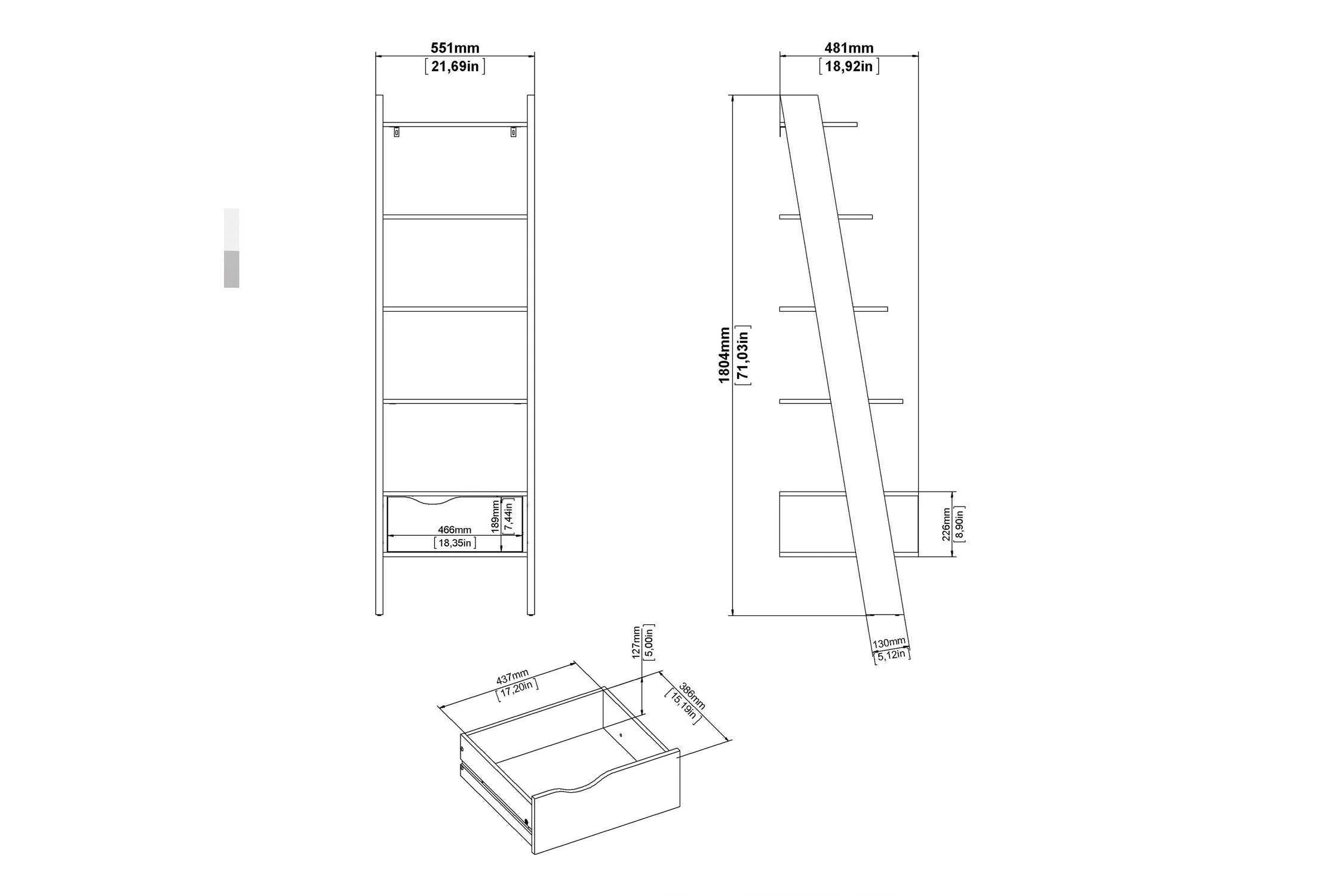 Oslo Leaning Bookcase 1 Drawer In White And Oak - Image 11