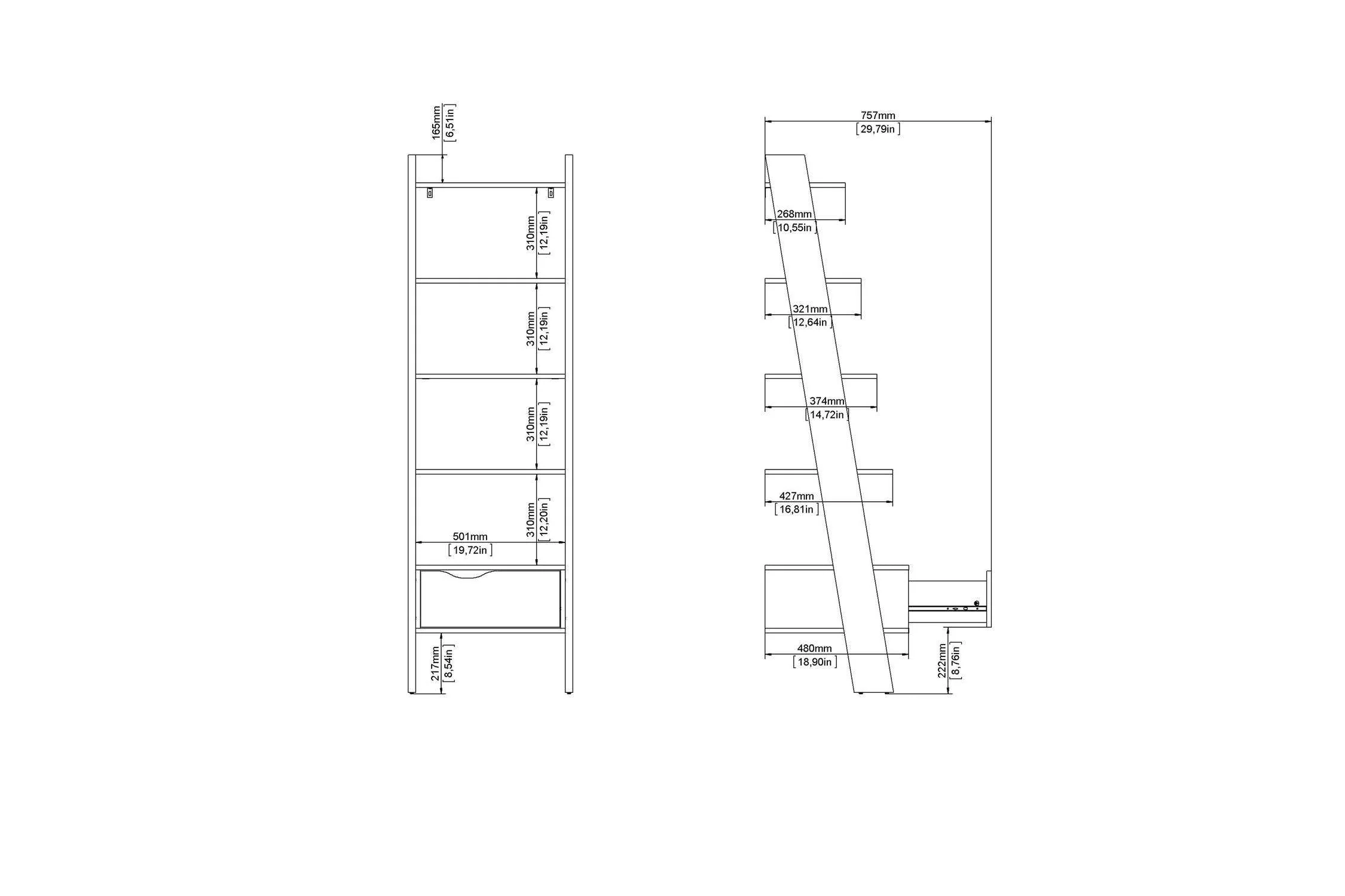 Oslo Leaning Bookcase 1 Drawer In White And Oak - Image 12