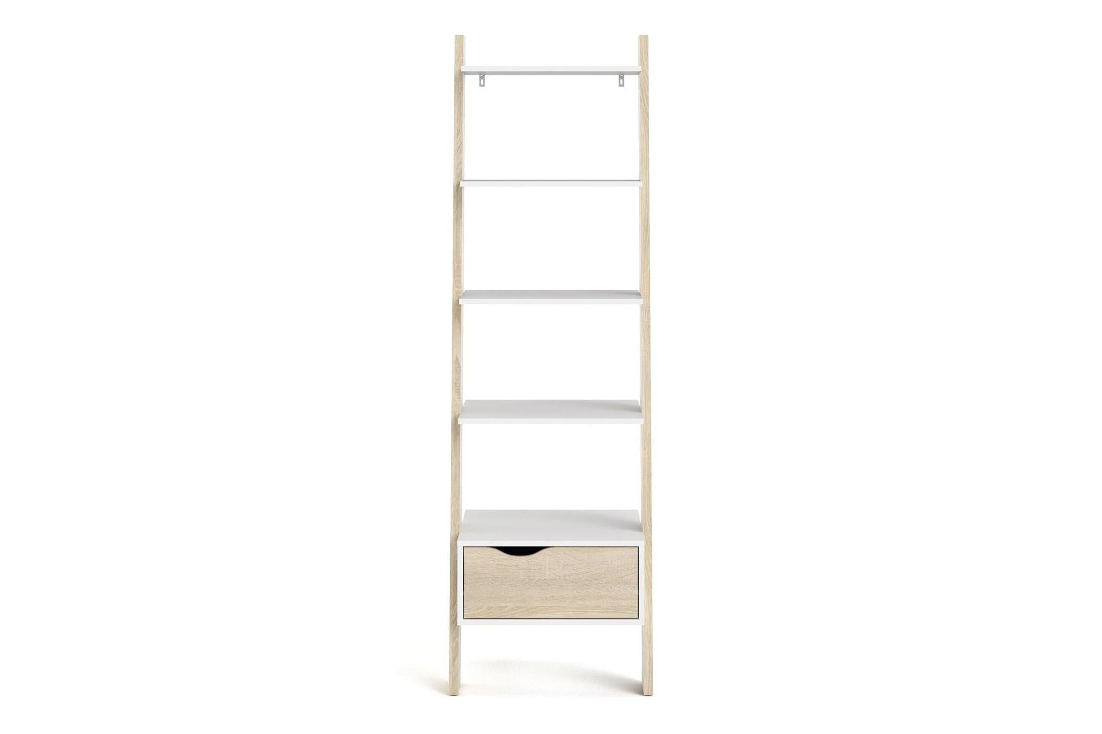Oslo Leaning Bookcase 1 Drawer In White And Oak - Image 2
