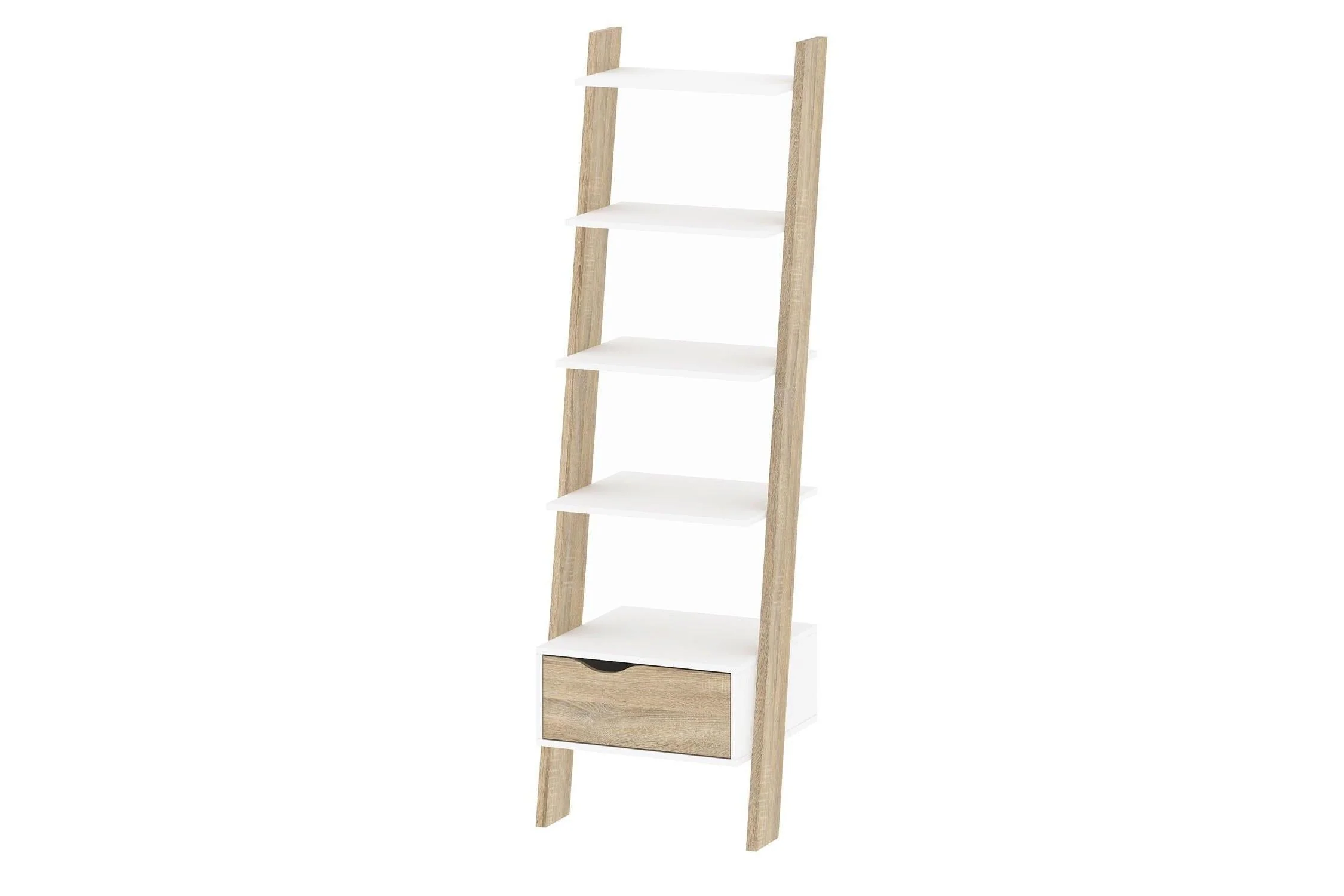 Oslo Leaning Bookcase 1 Drawer In White And Oak - Image 3