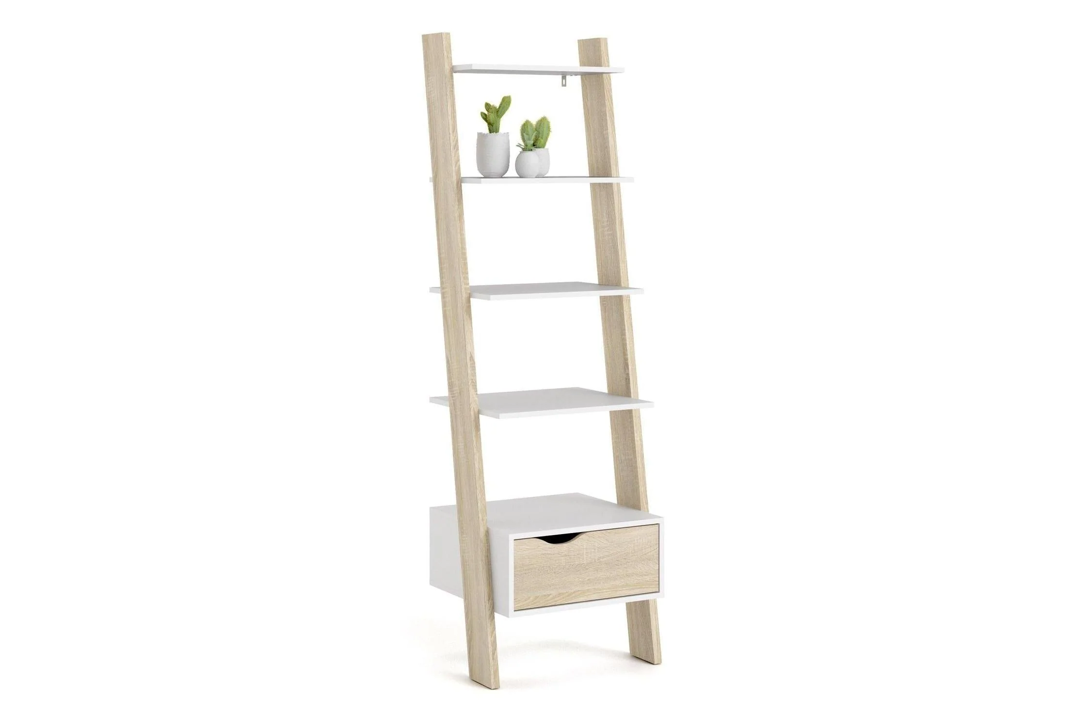 Oslo Leaning Bookcase 1 Drawer In White And Oak - Image 4