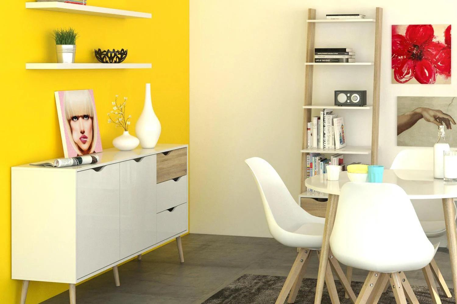 Oslo Leaning Bookcase 1 Drawer In White And Oak - Image 8