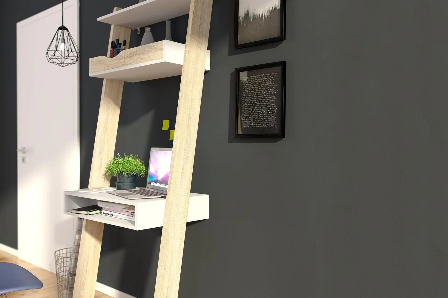 Oslo Leaning Desk In White And Oak - Image 4