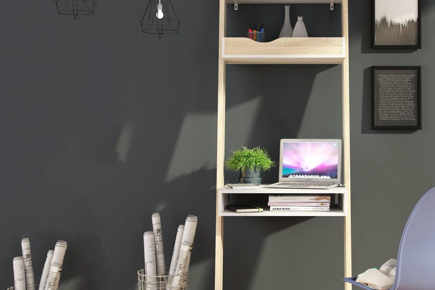 Oslo Leaning Desk In White And Oak - Image 5