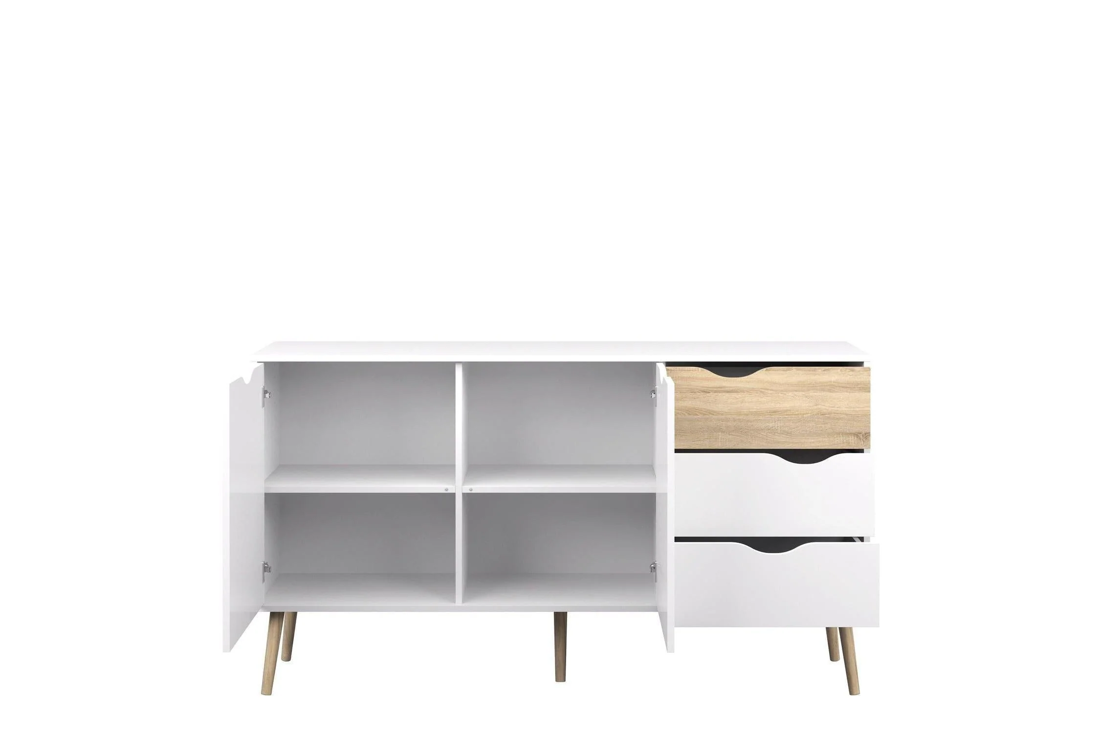Oslo Large Sideboard 3 Drawers 2 Doors in White and Oak - Image 3