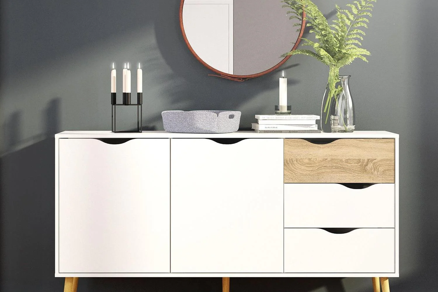 Oslo Large Sideboard 3 Drawers 2 Doors in White and Oak - Image 4